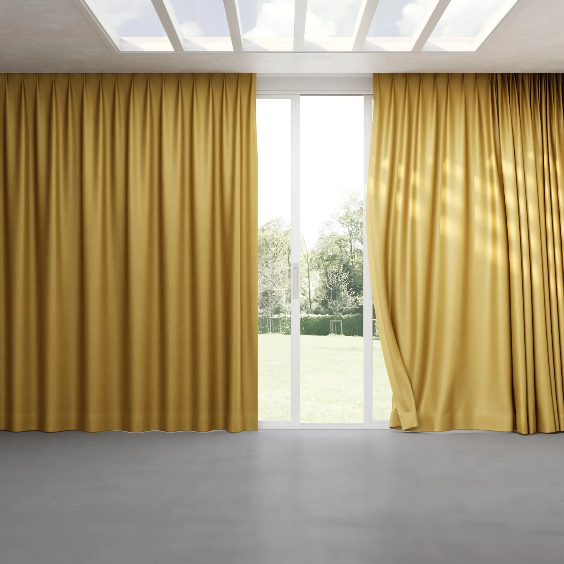 Full view of Hombre Gold, pinch pleat