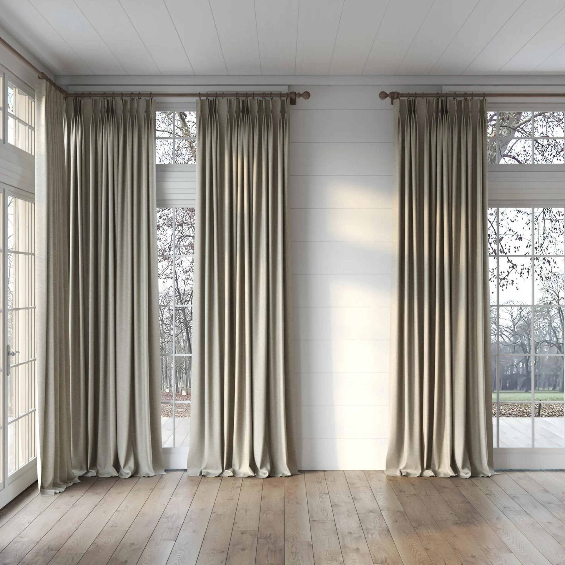 Full view of Bravo Oyster, puddled, on curtain rod