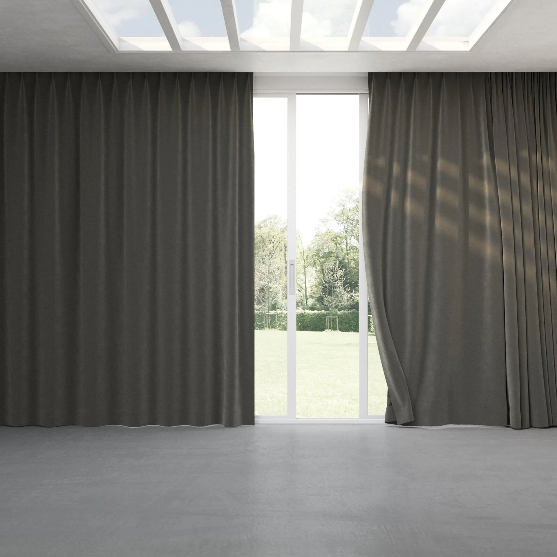 Full view of Vienna Obsidian, pinch pleat