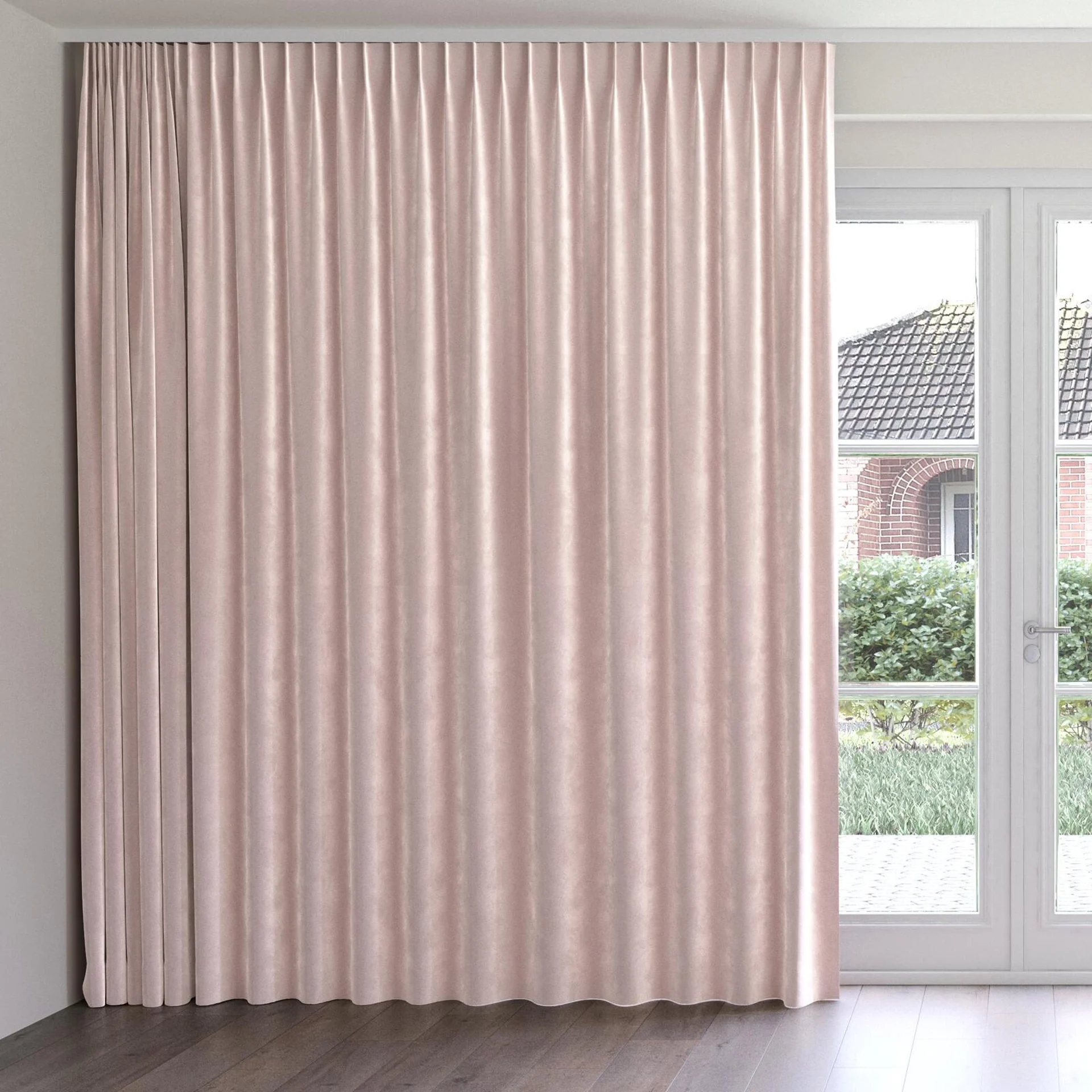 Front view of Velvelux Sweet, on curtain rail