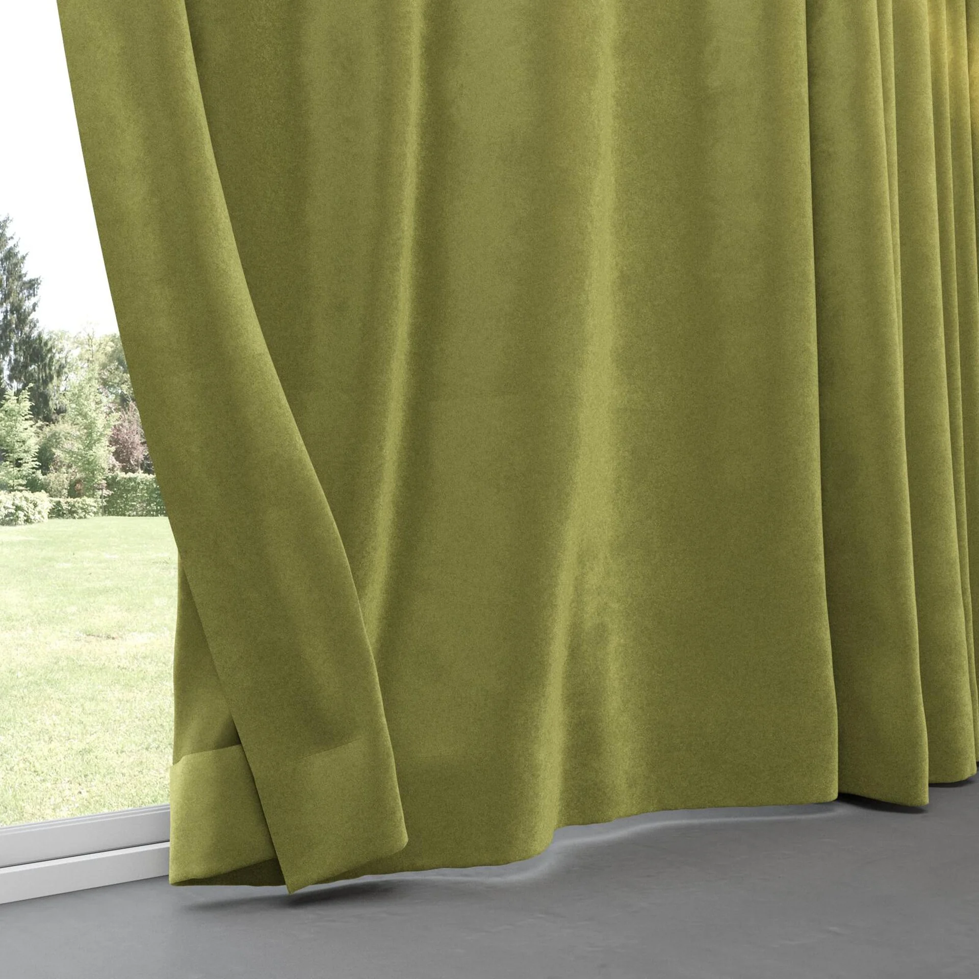 Bottom view of Velvelux Olive, pinch pleat