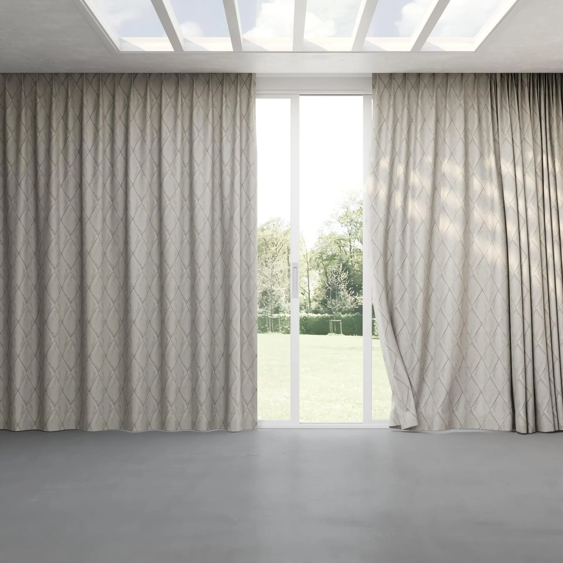 Full view of Deity Galvanized, pinch pleat