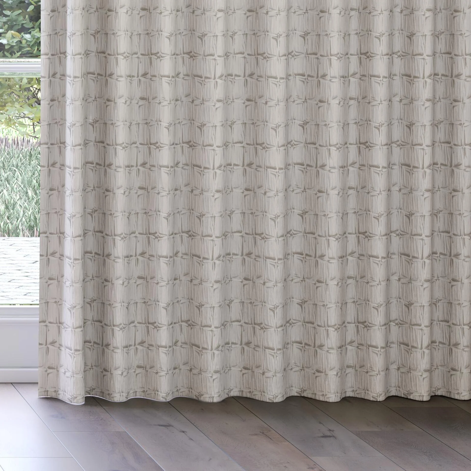 Bottom view of Novella Platinum, on curtain rail