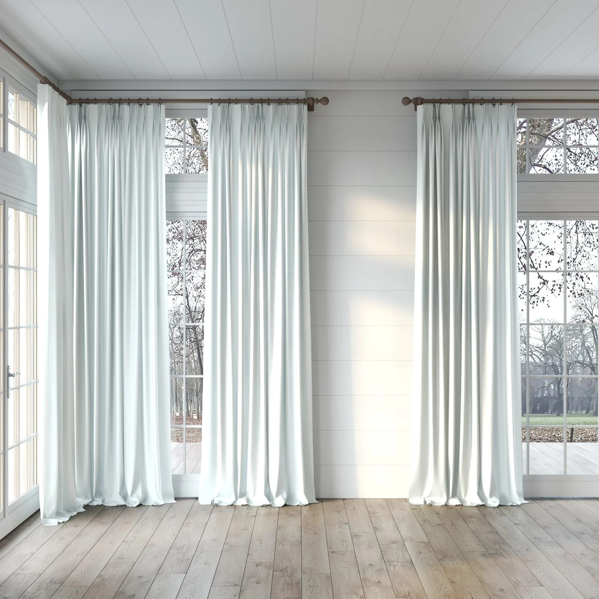 Full view of Optima Stone, puddled, on curtain rod