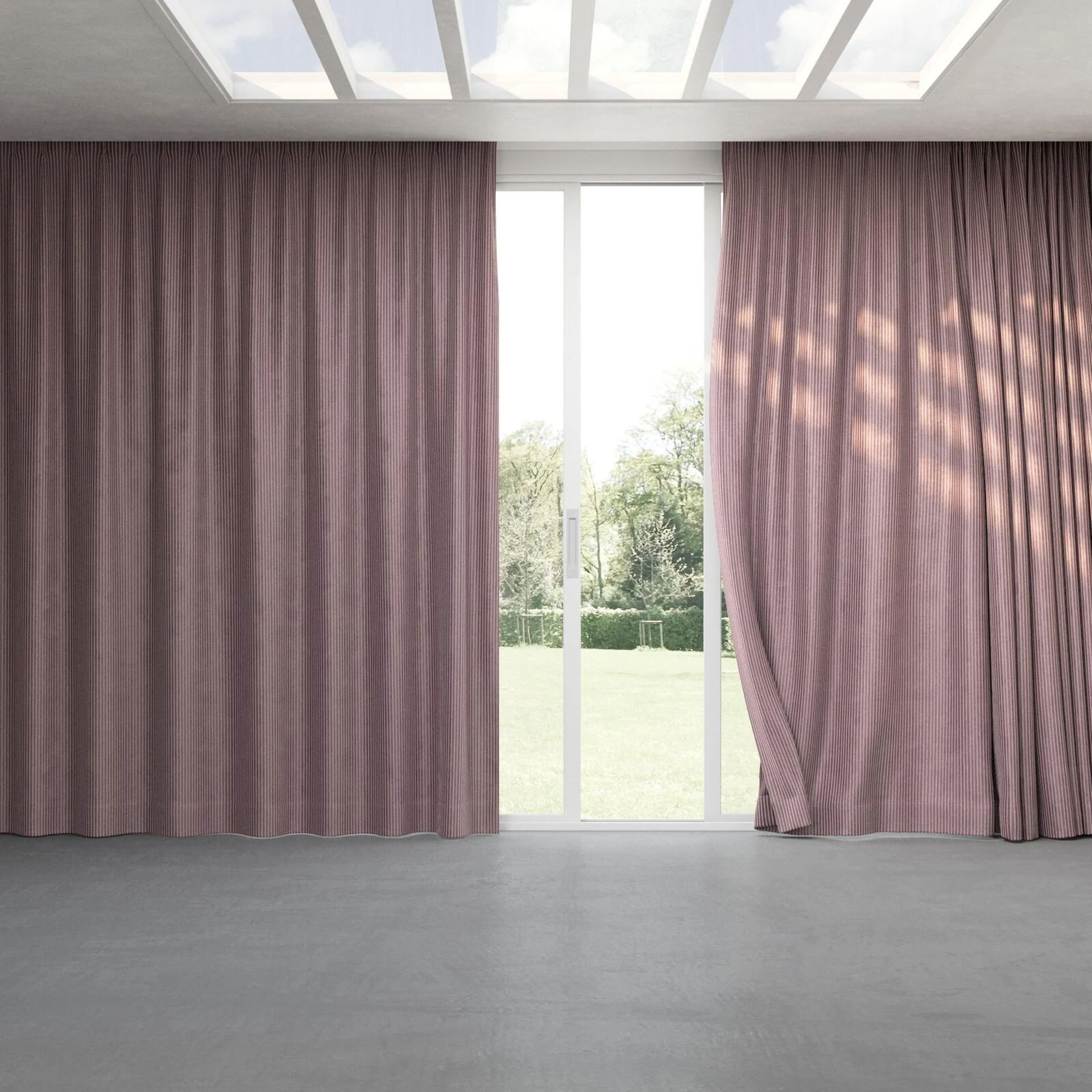 Full view of Embrace Plum, pinch pleat
