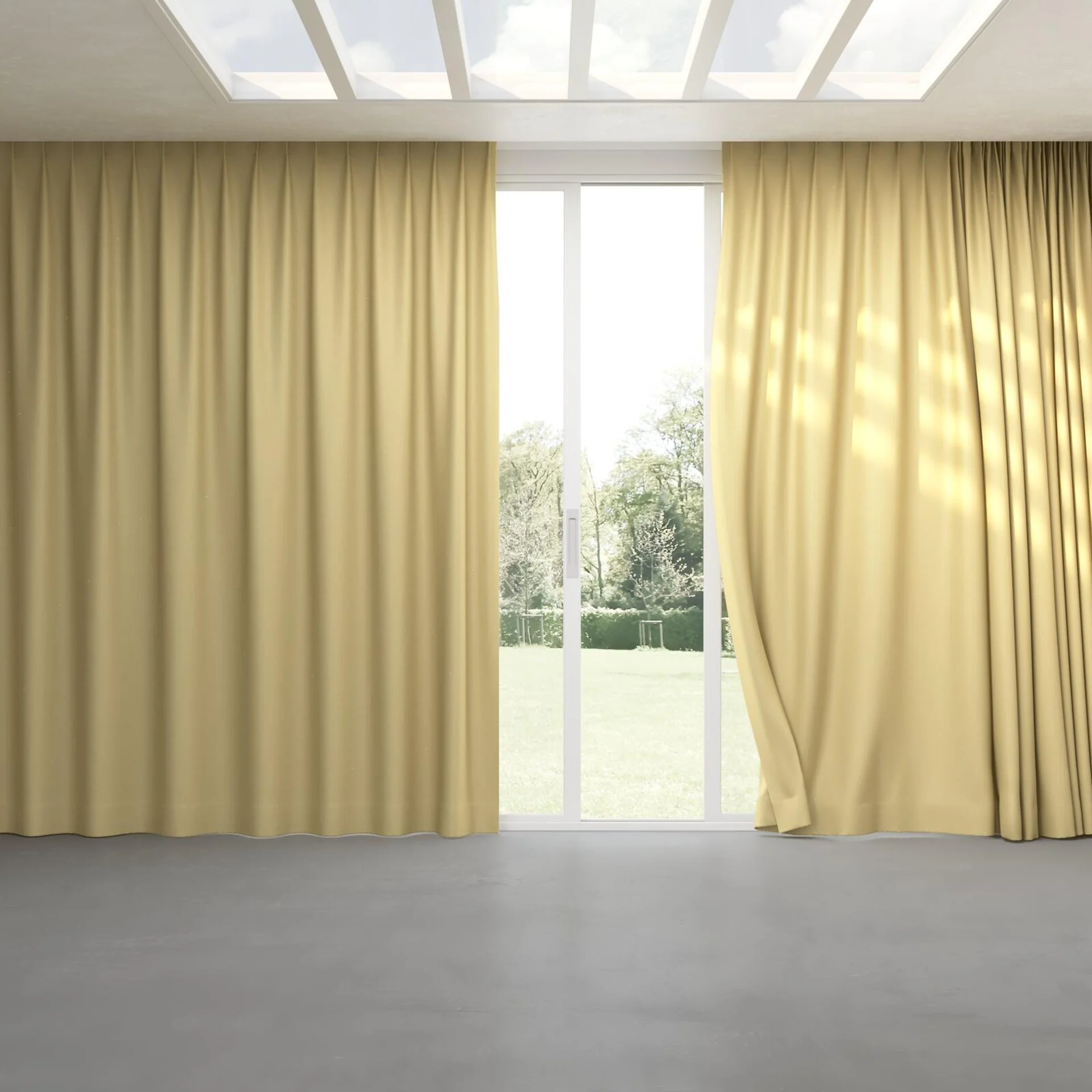 Full view of Excel Hay, pinch pleat