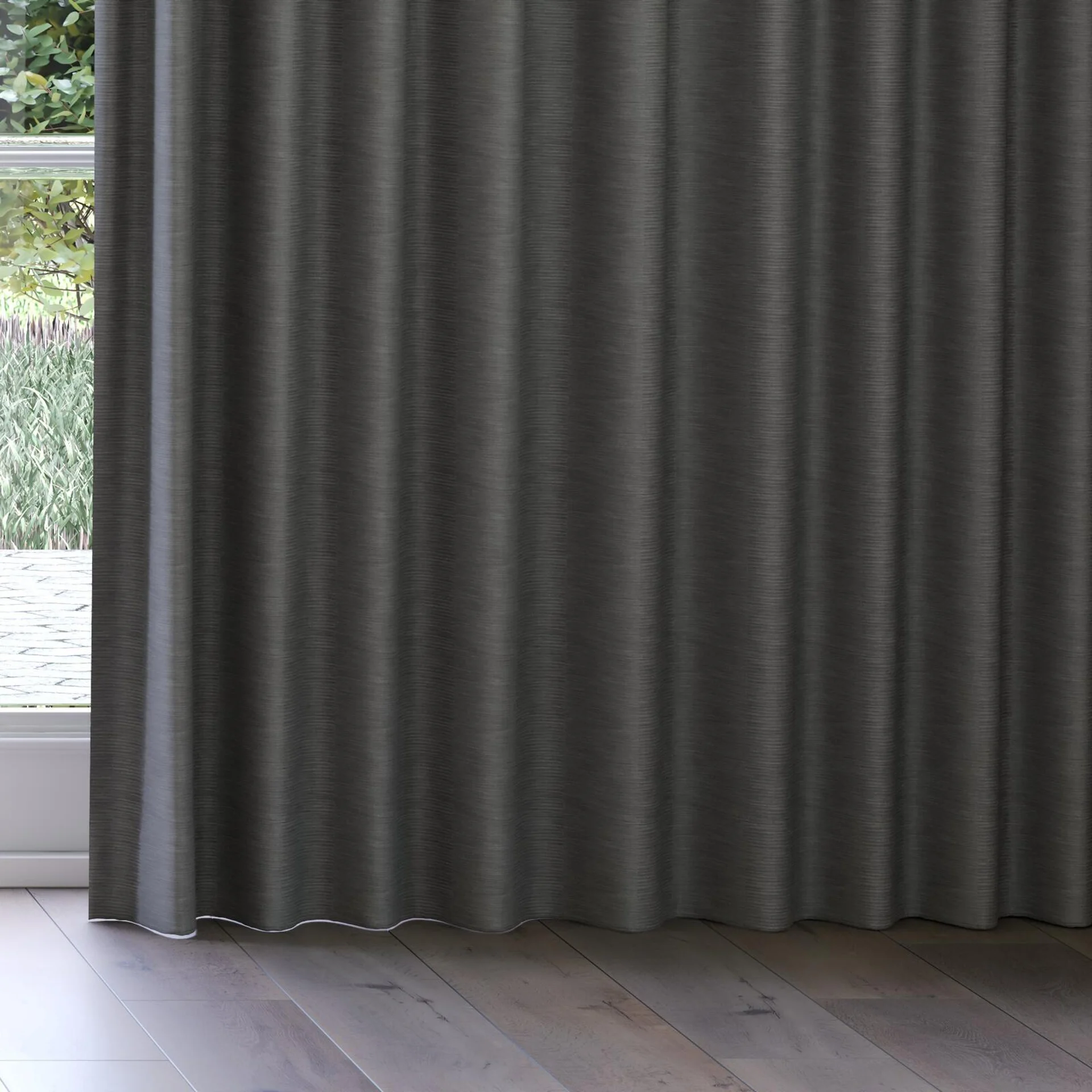 Bottom view of Borneo Uncoated Charcoal, on curtain rail
