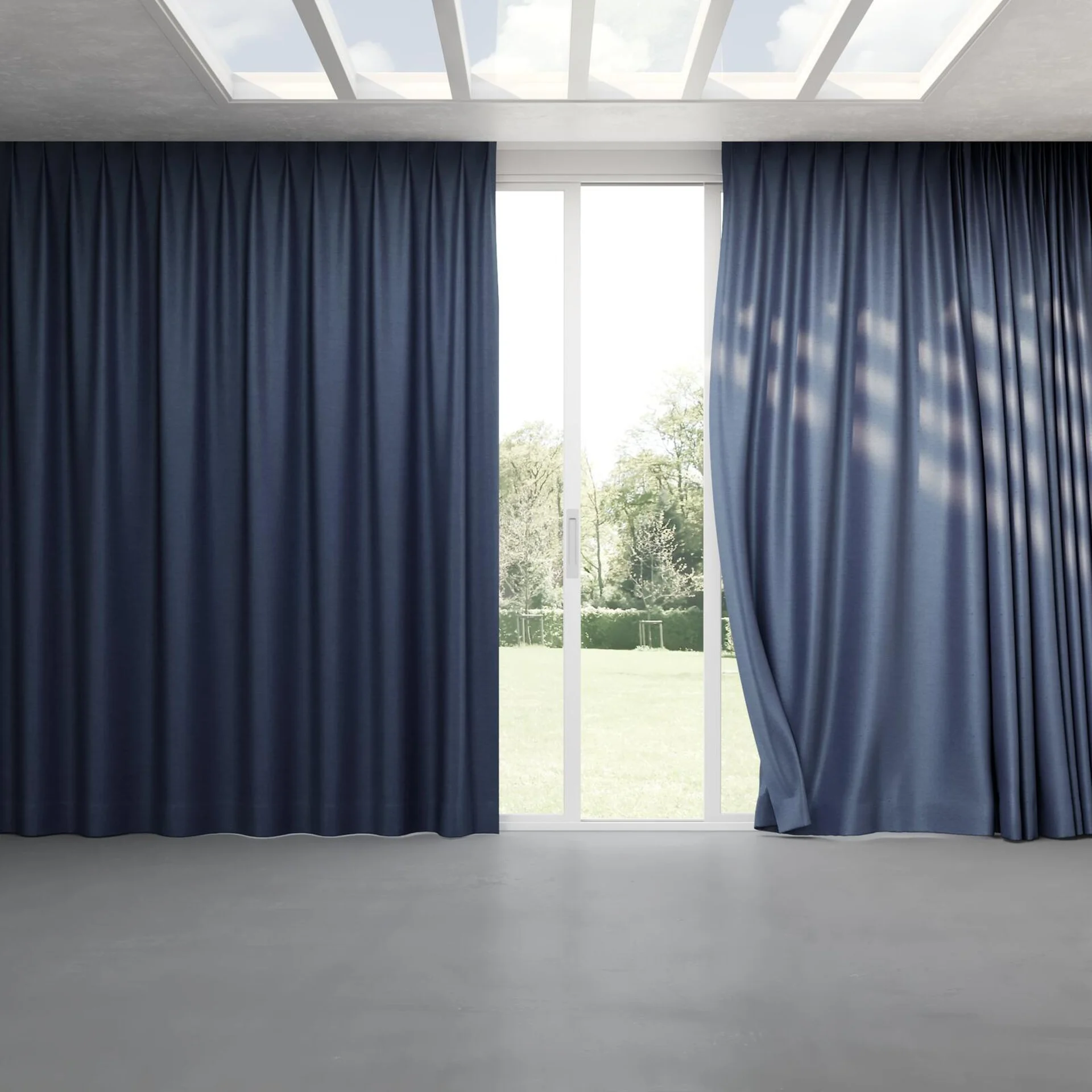 Full view of Drama Denim, pinch pleat