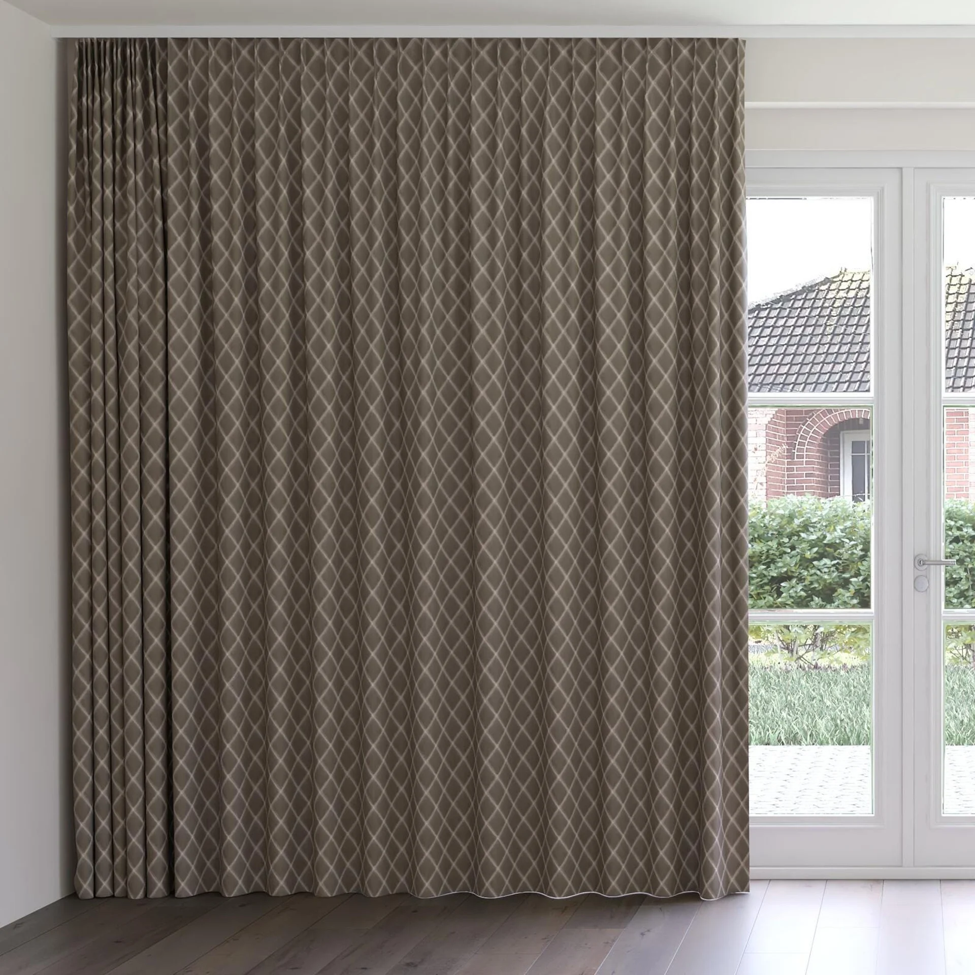 Front view of Pantheon Chincilla, on curtain rail