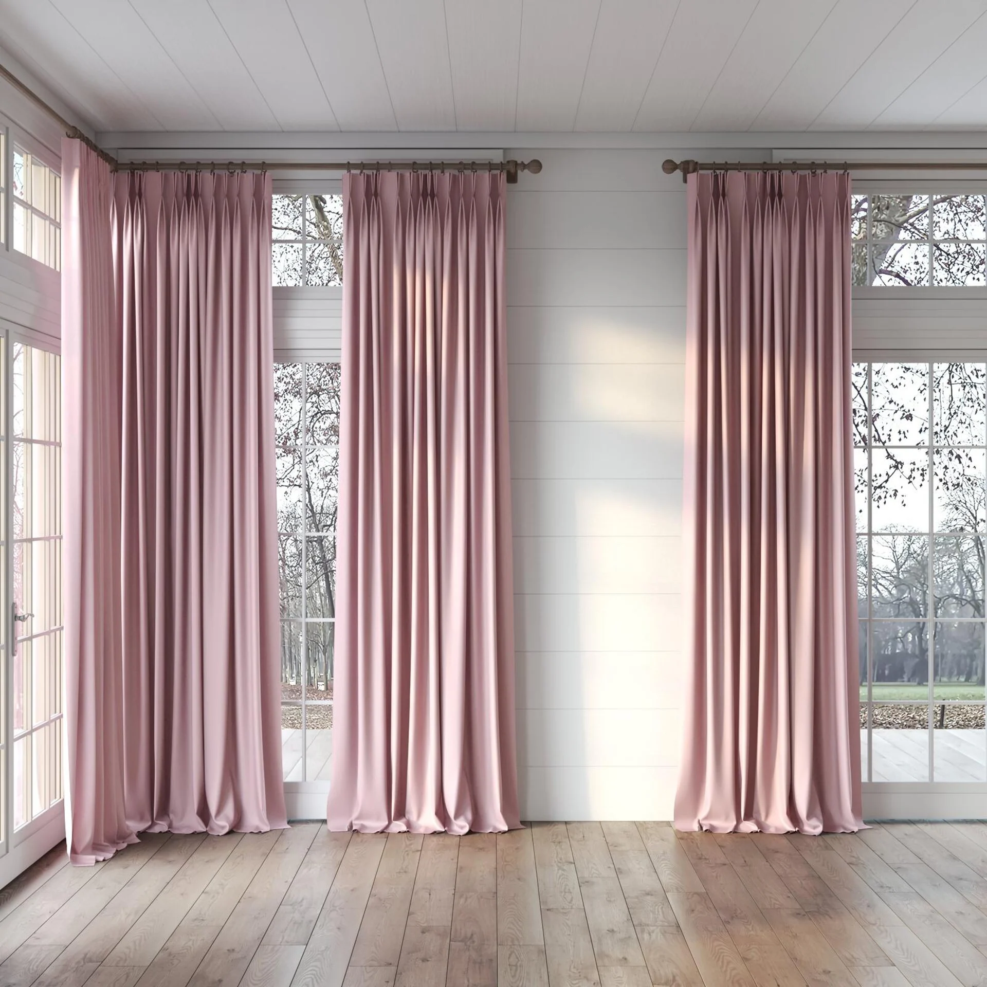 Full view of Grove Lotus, puddled, on curtain rod