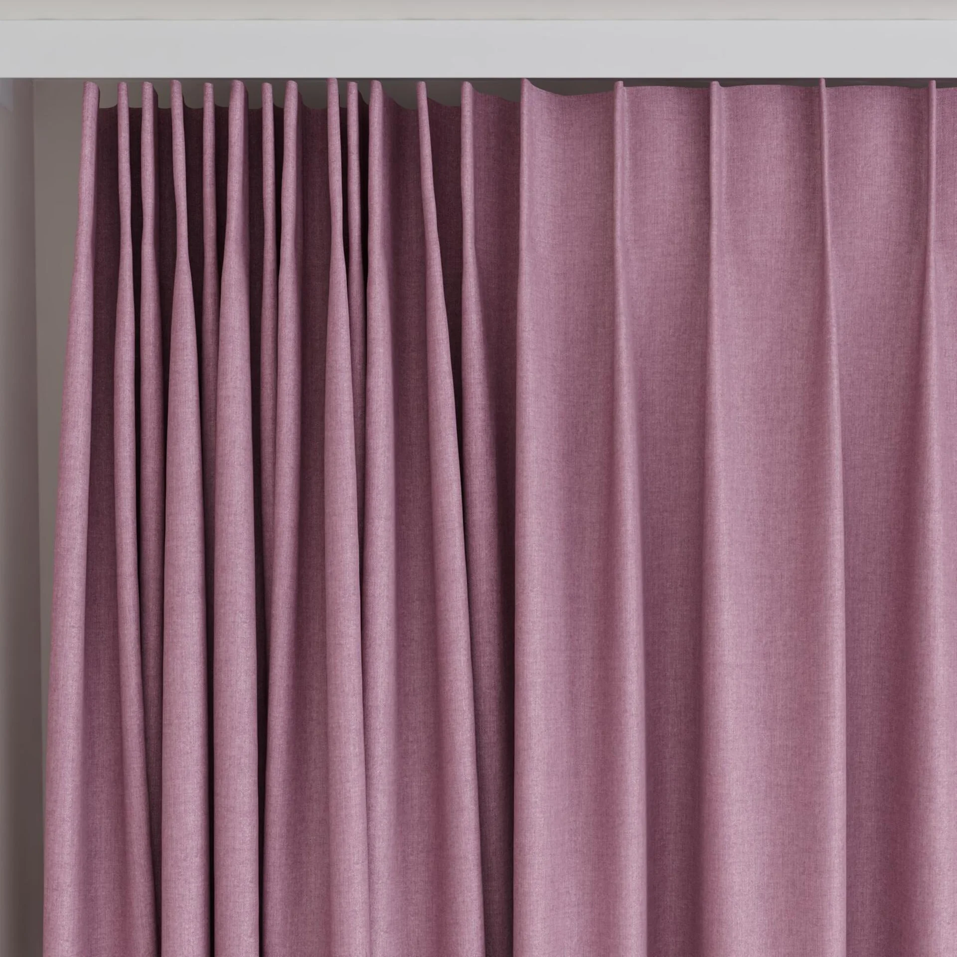 Top view of Cushy Orchid, on curtain rail