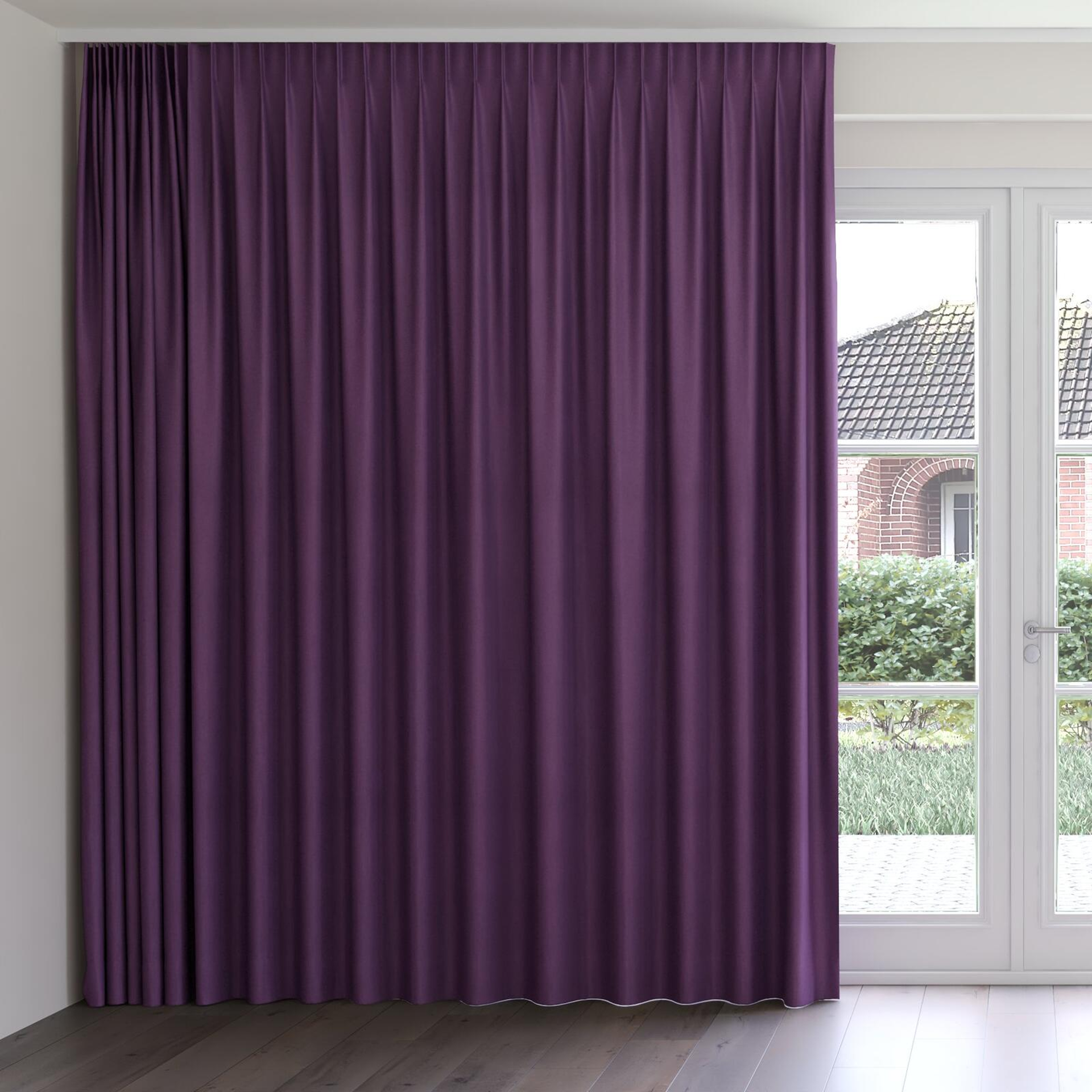 Front view of Liberate Grape, on curtain rail