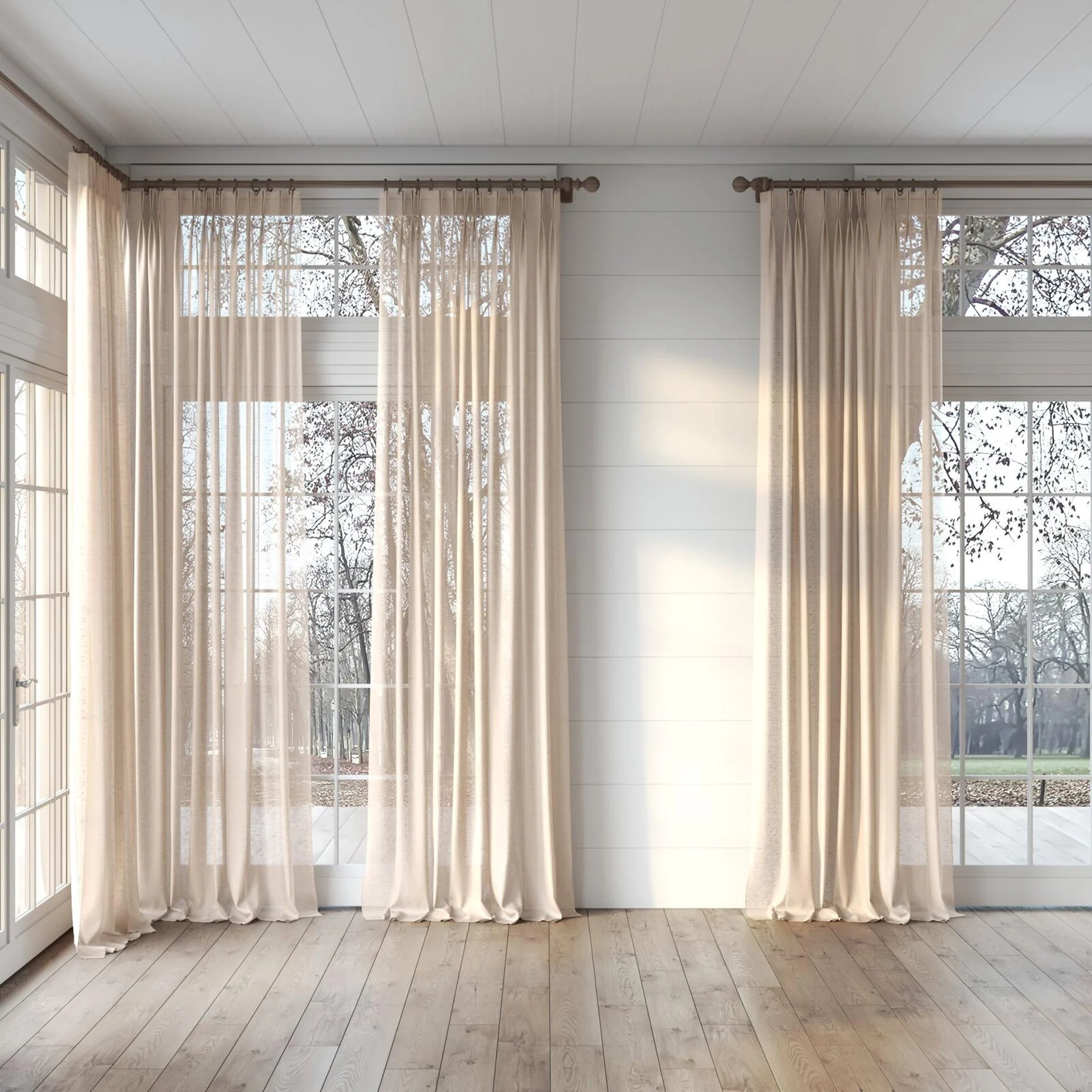 Full view of Laconia Air Ballet, puddled, on curtain rod