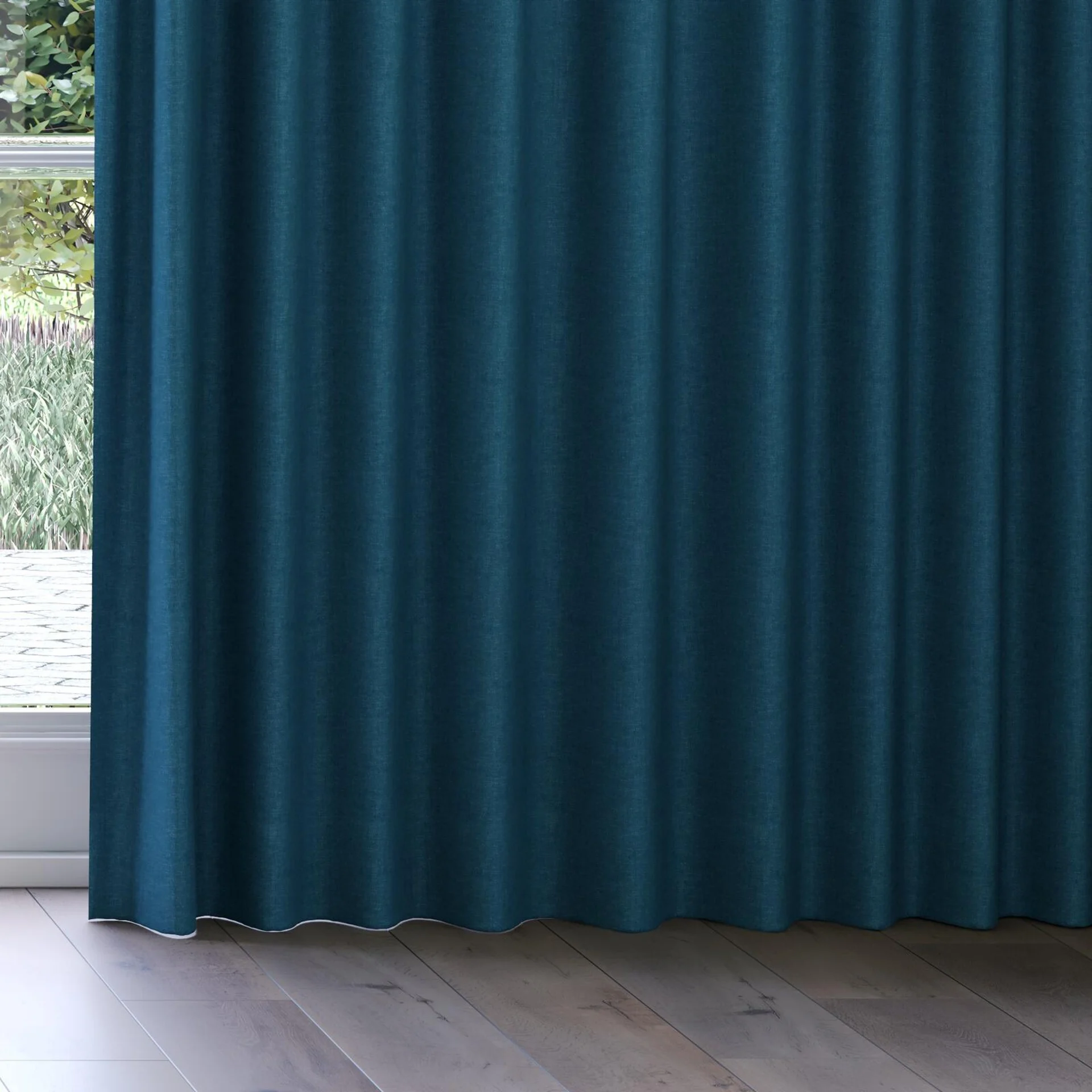 Bottom view of Rover Denim, on curtain rail