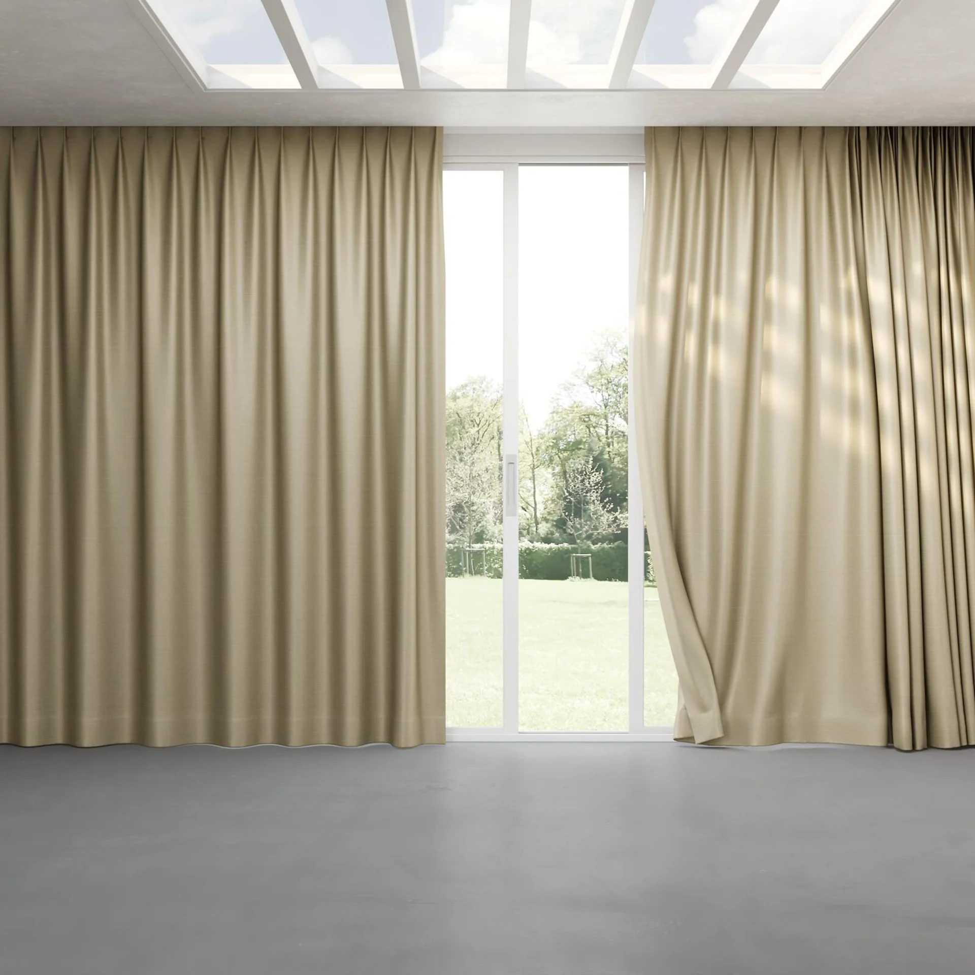 Full view of Silky Sponge, pinch pleat