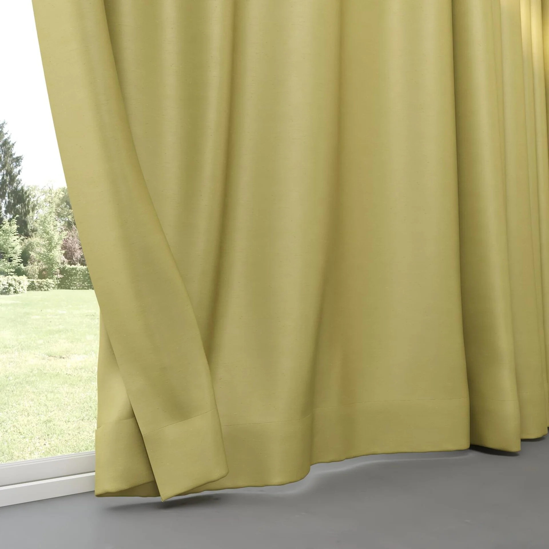 Bottom view of Silk Road Golden Olive, pinch pleat