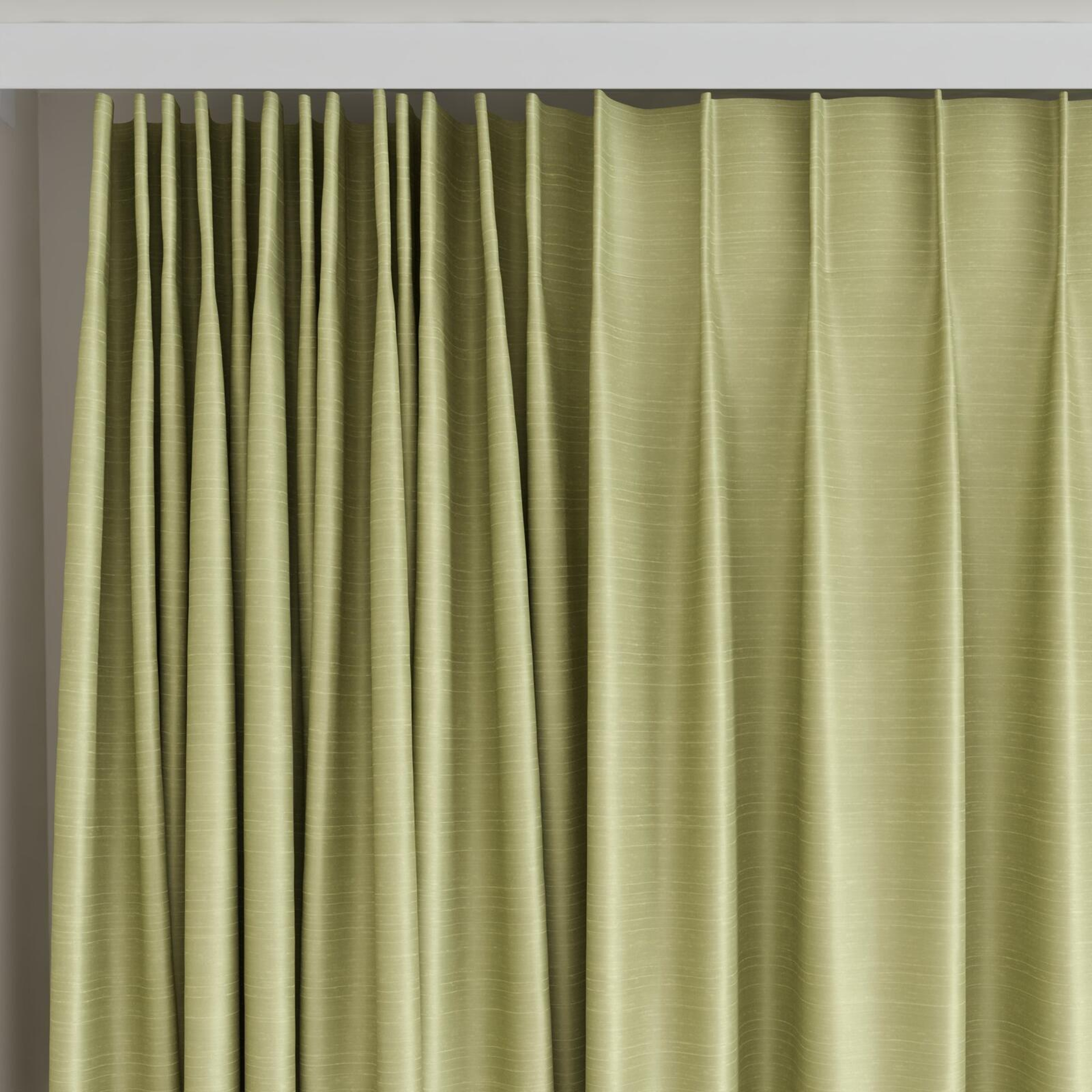 Top view of Silky Pistachio, on curtain rail