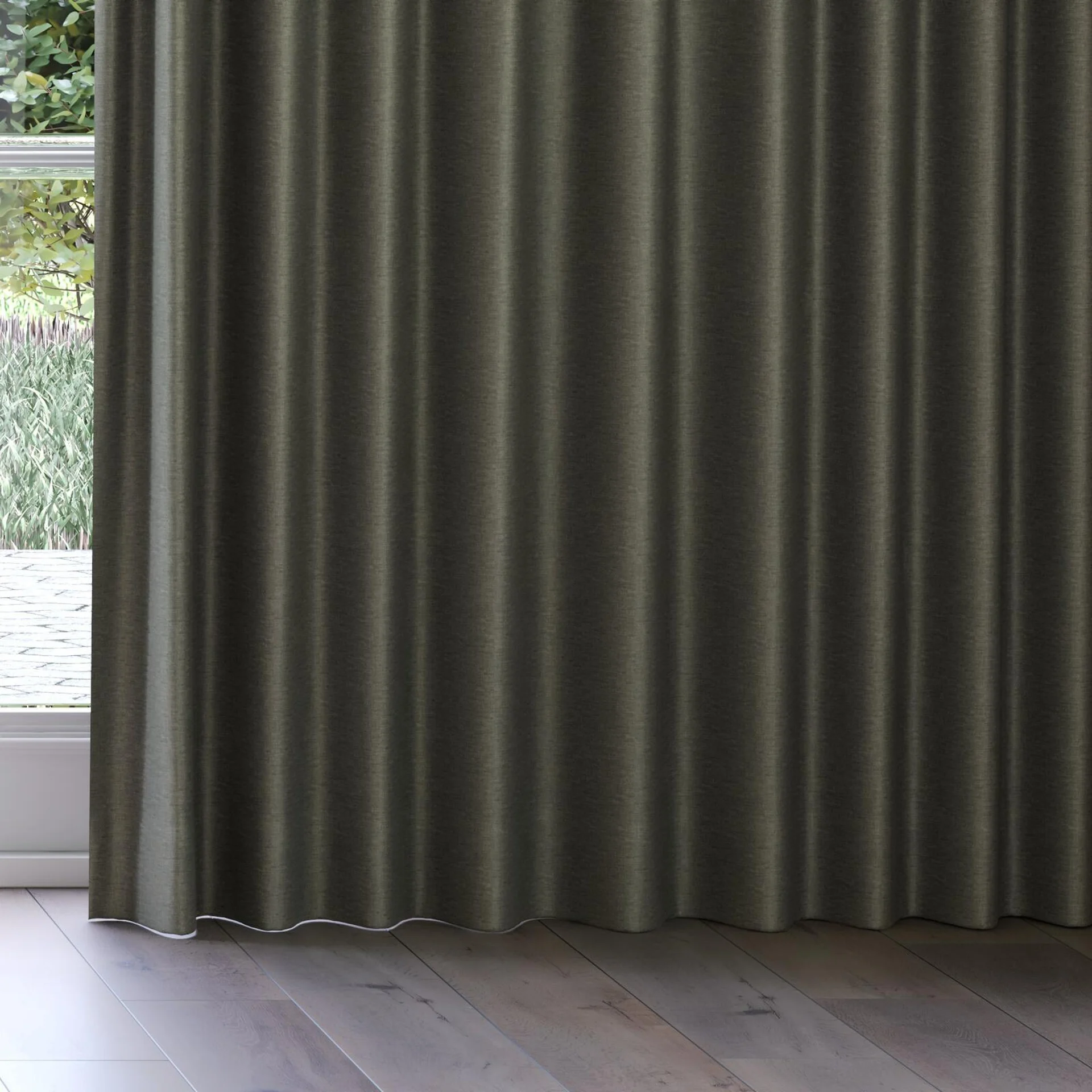 Bottom view of Eclipse Blackout Moss, on curtain rail