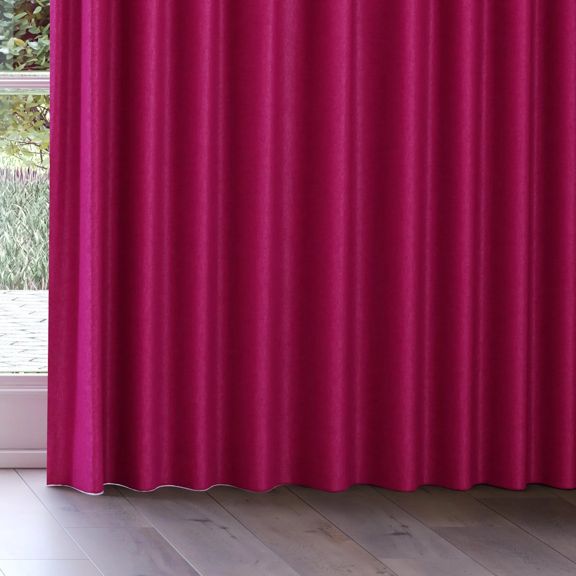 Bottom view of Drama Fuchsia, on curtain rail