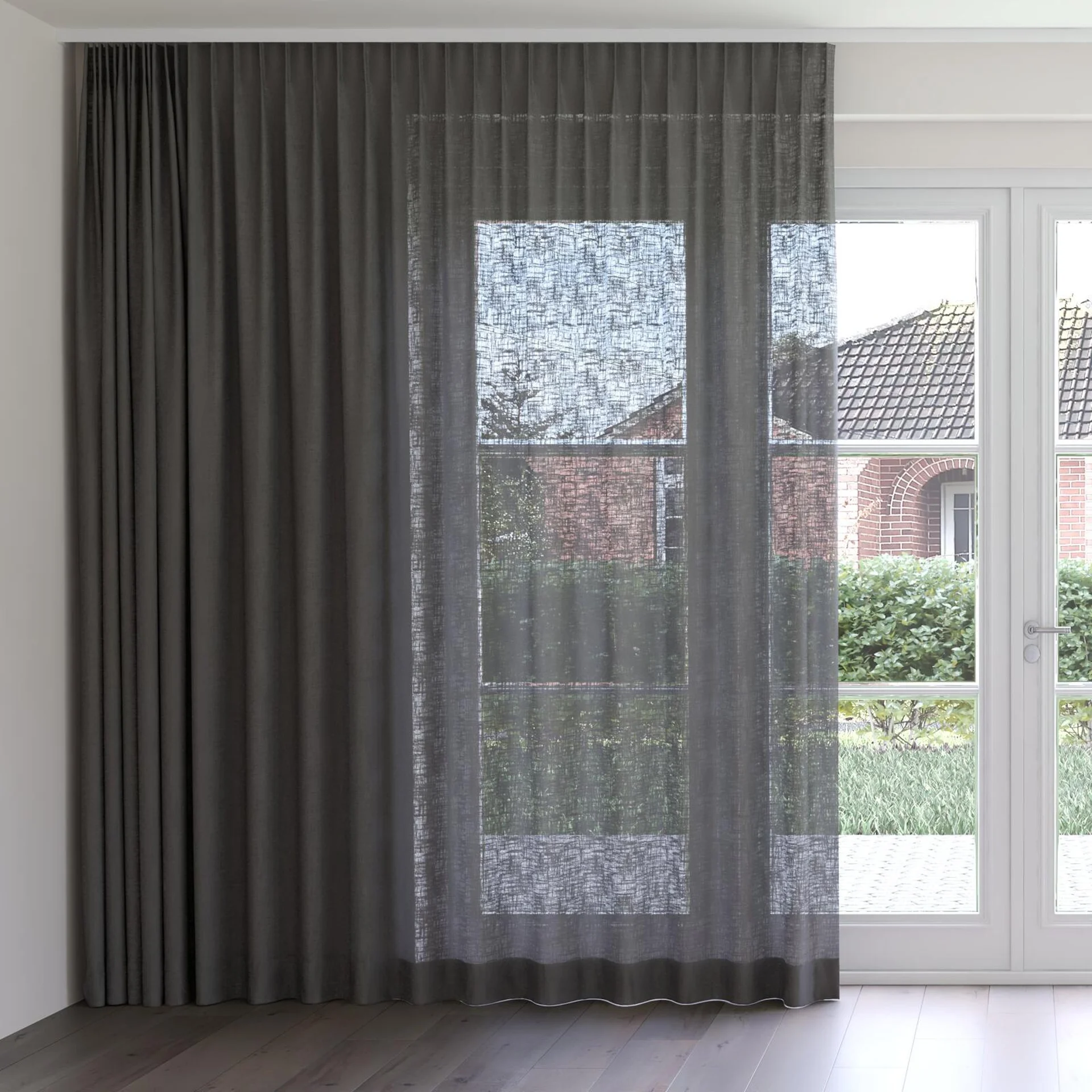 Front view of Adobe Basalt, on curtain rail