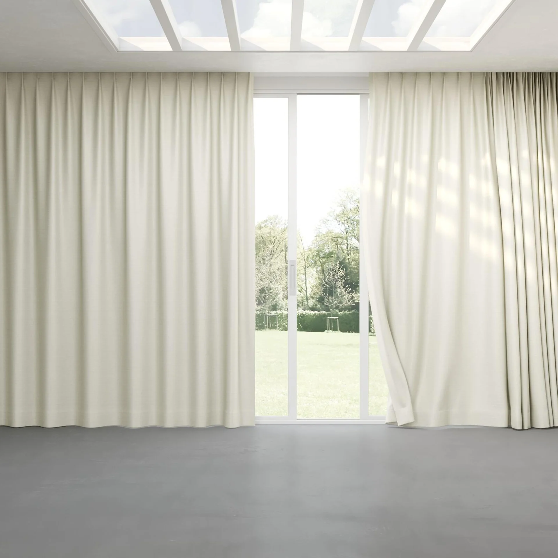 Full view of Silky Ivory, pinch pleat