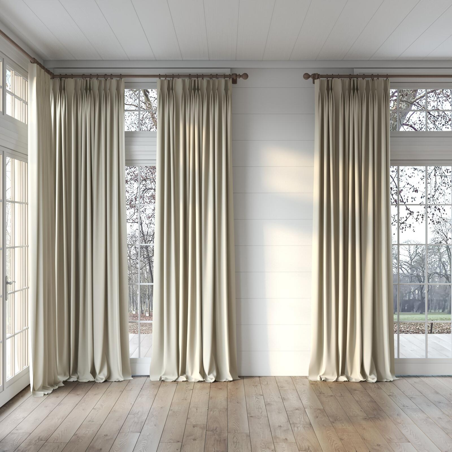 Full view of Vela Oyster, puddled, on curtain rod
