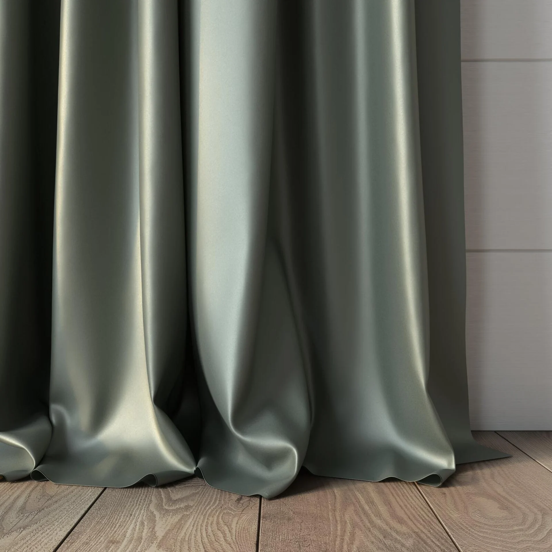 Bottom view of Sleek Mineral, puddled, on curtain rod