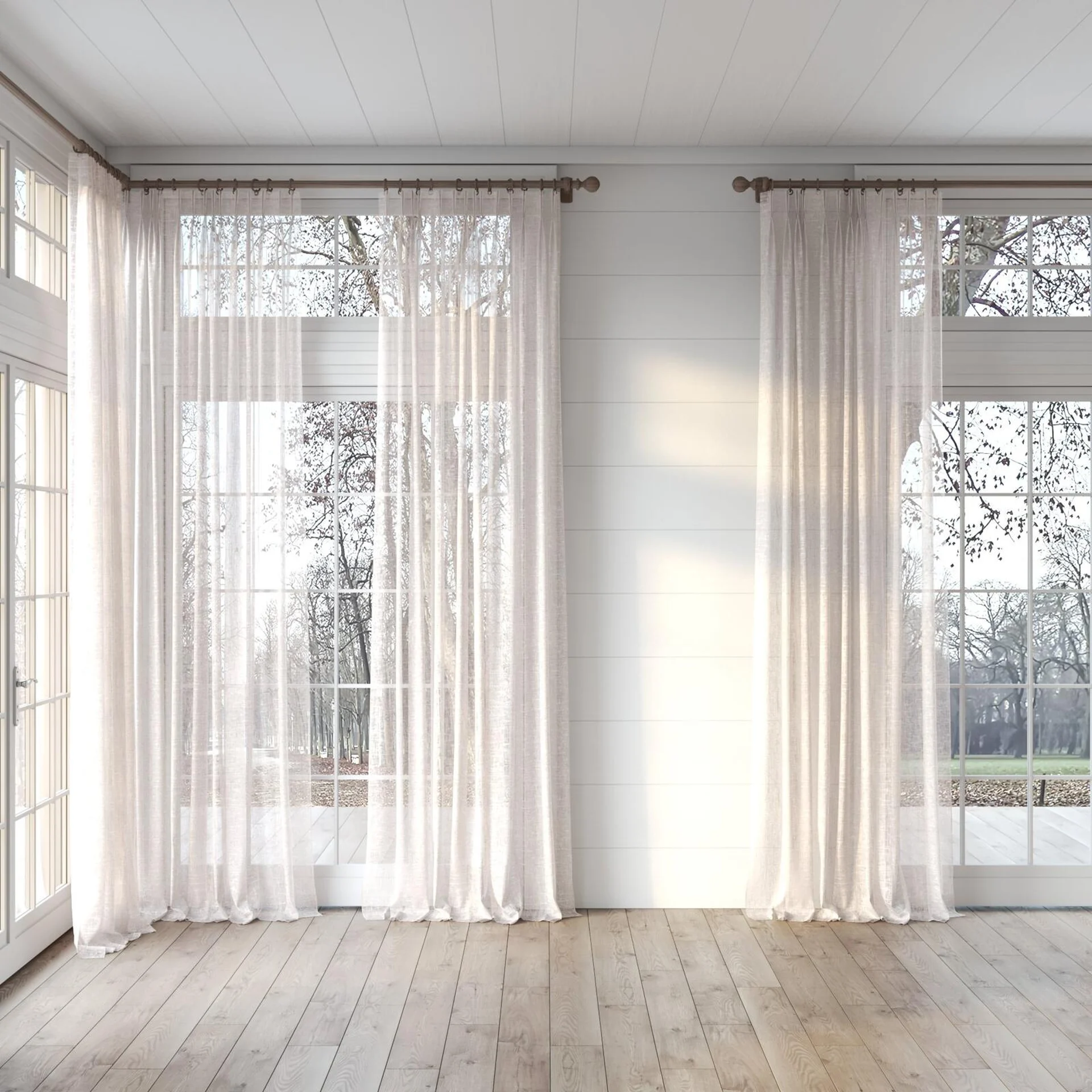 Full view of Beech Blush, puddled, on curtain rod