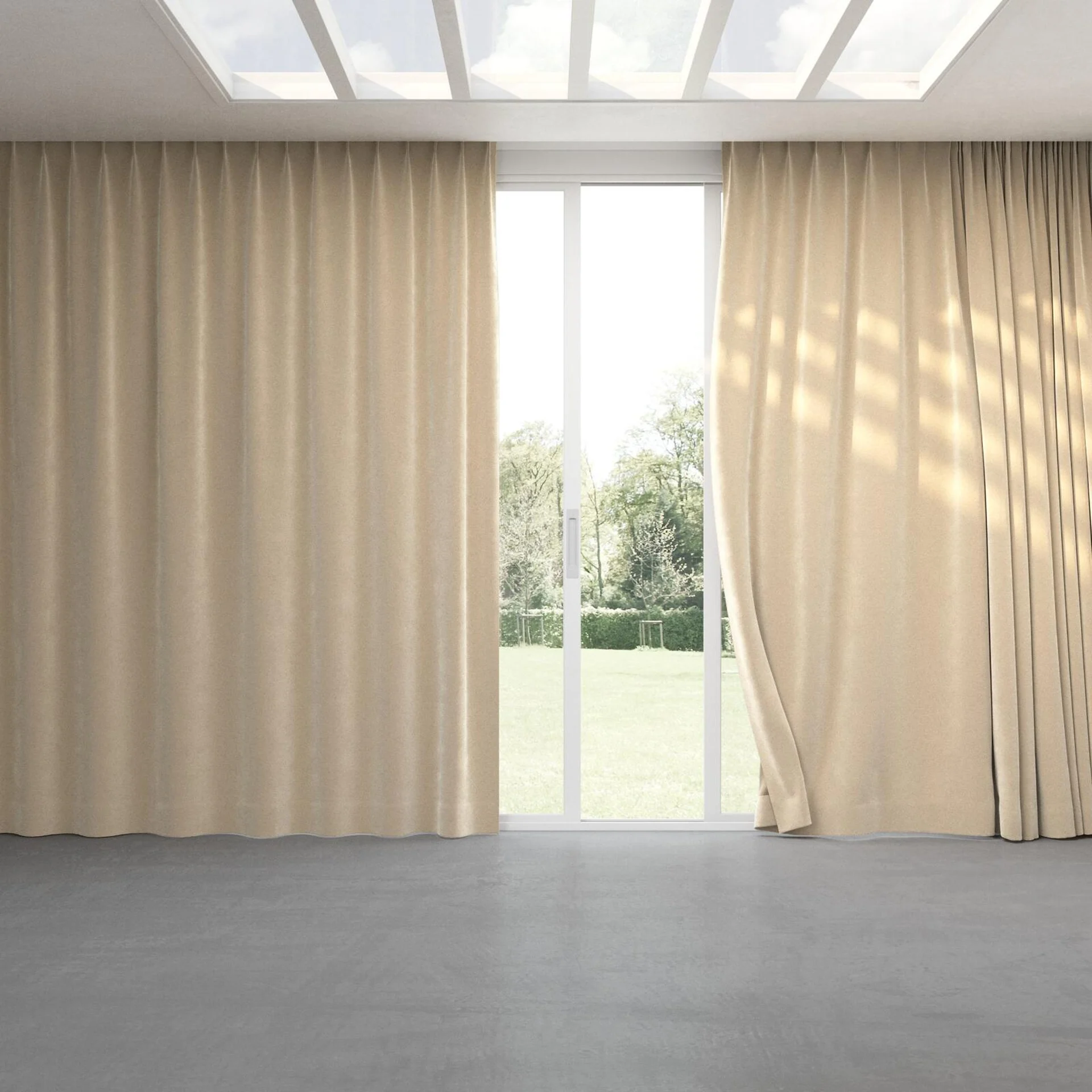Full view of Moon Sand, pinch pleat