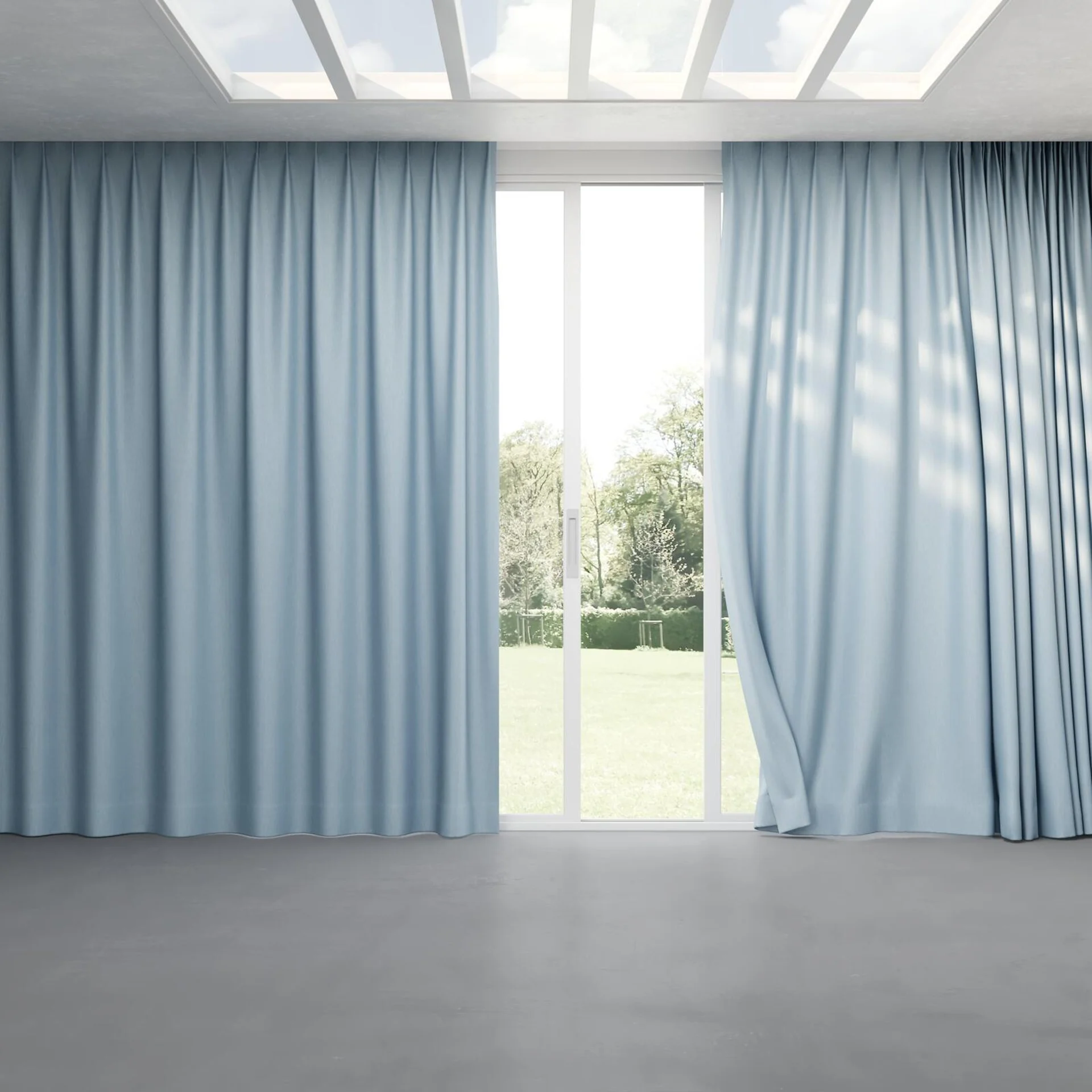 Full view of Cordoba Aqua, pinch pleat