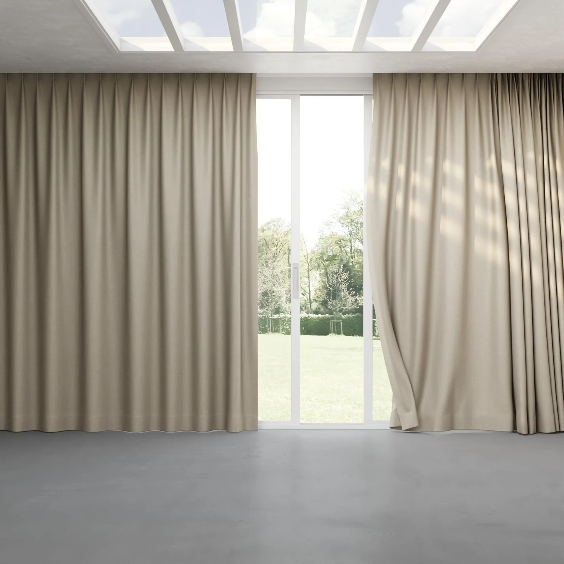 Full view of Gent Wheat, pinch pleat