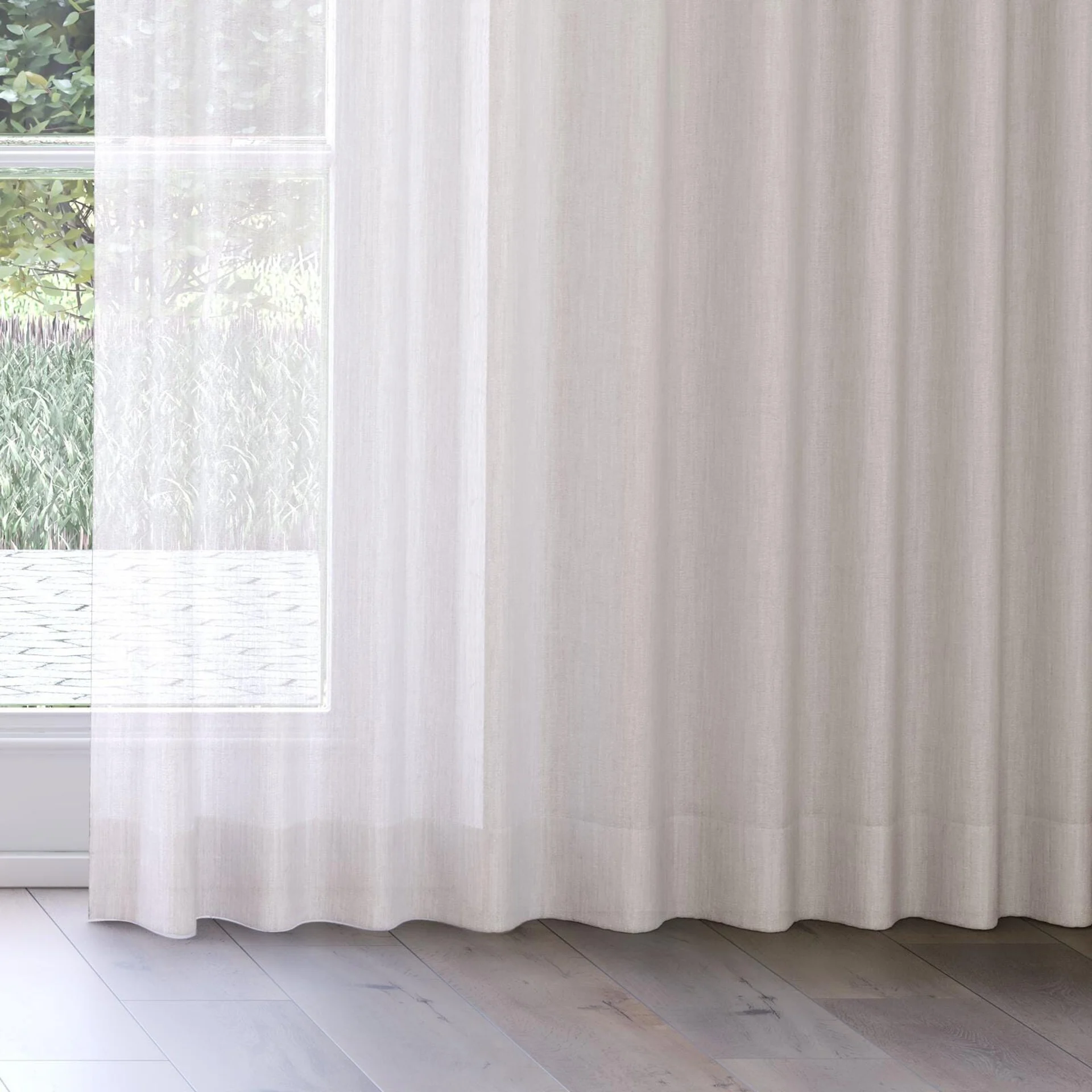 Bottom view of Illusion Dove Grey, on curtain rail