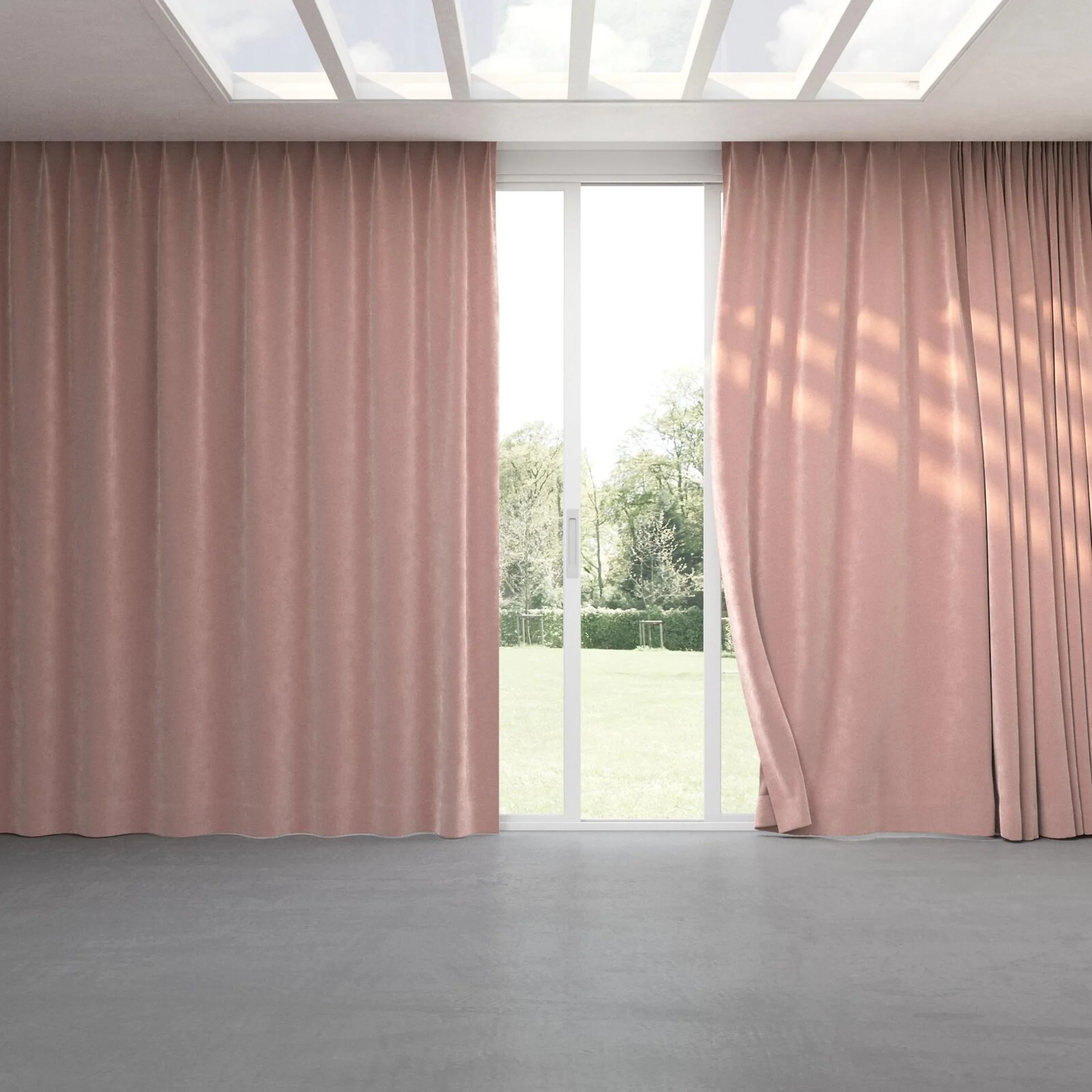 Full view of Lux Velvet Clover 8505, pinch pleat