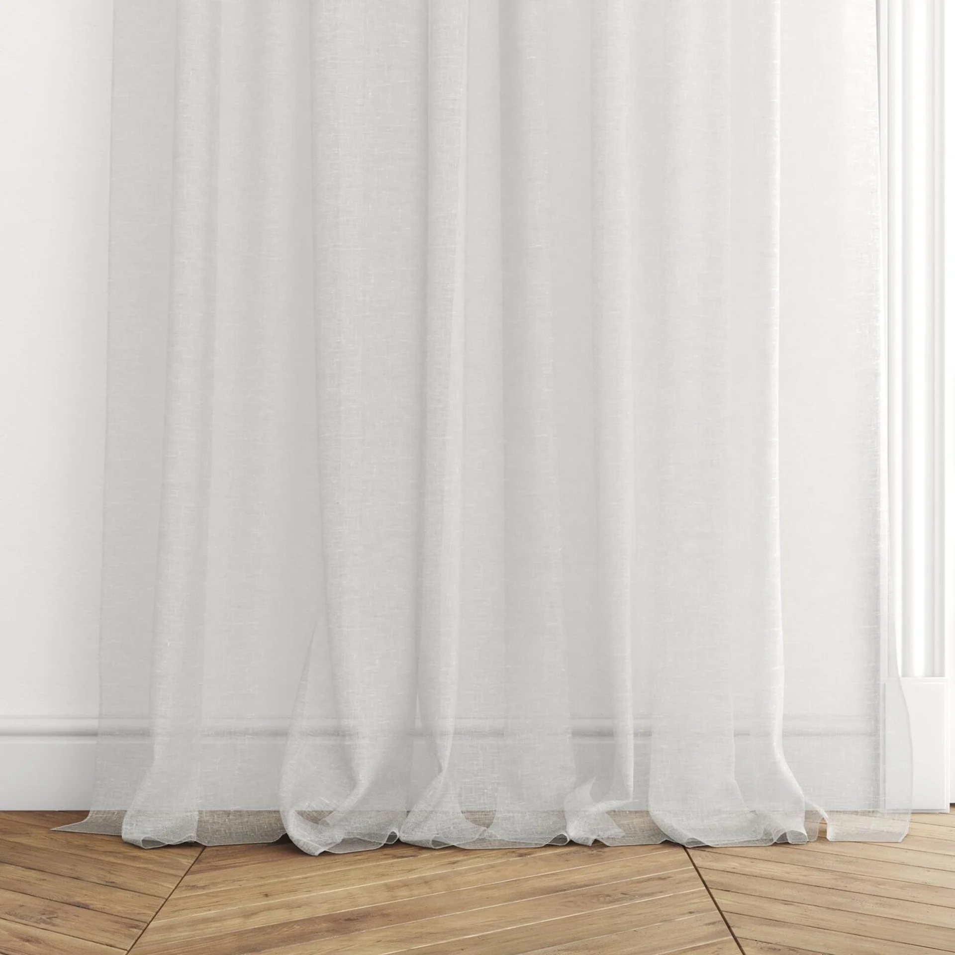 Bottom view of Pure Linen Wool, puddled with pinch pleat, on curtain rod