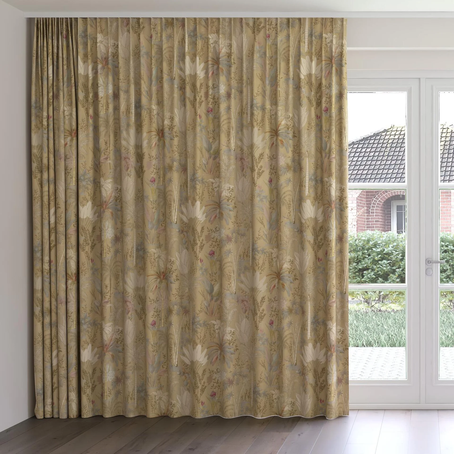 Front view of Paloma Dusk, on curtain rail