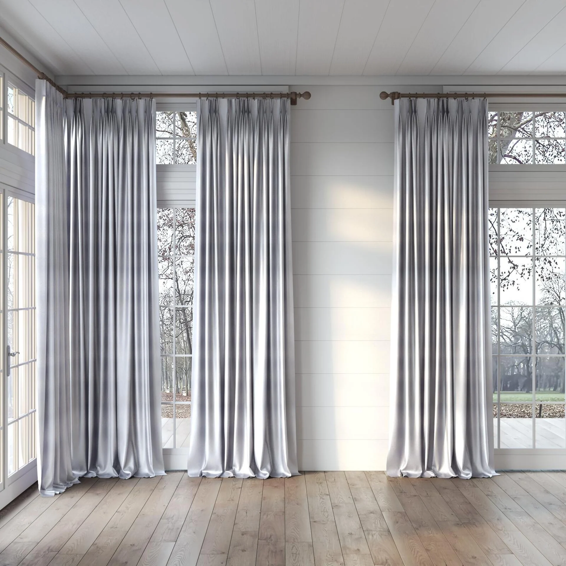 Full view of Glint Parma, puddled, on curtain rod