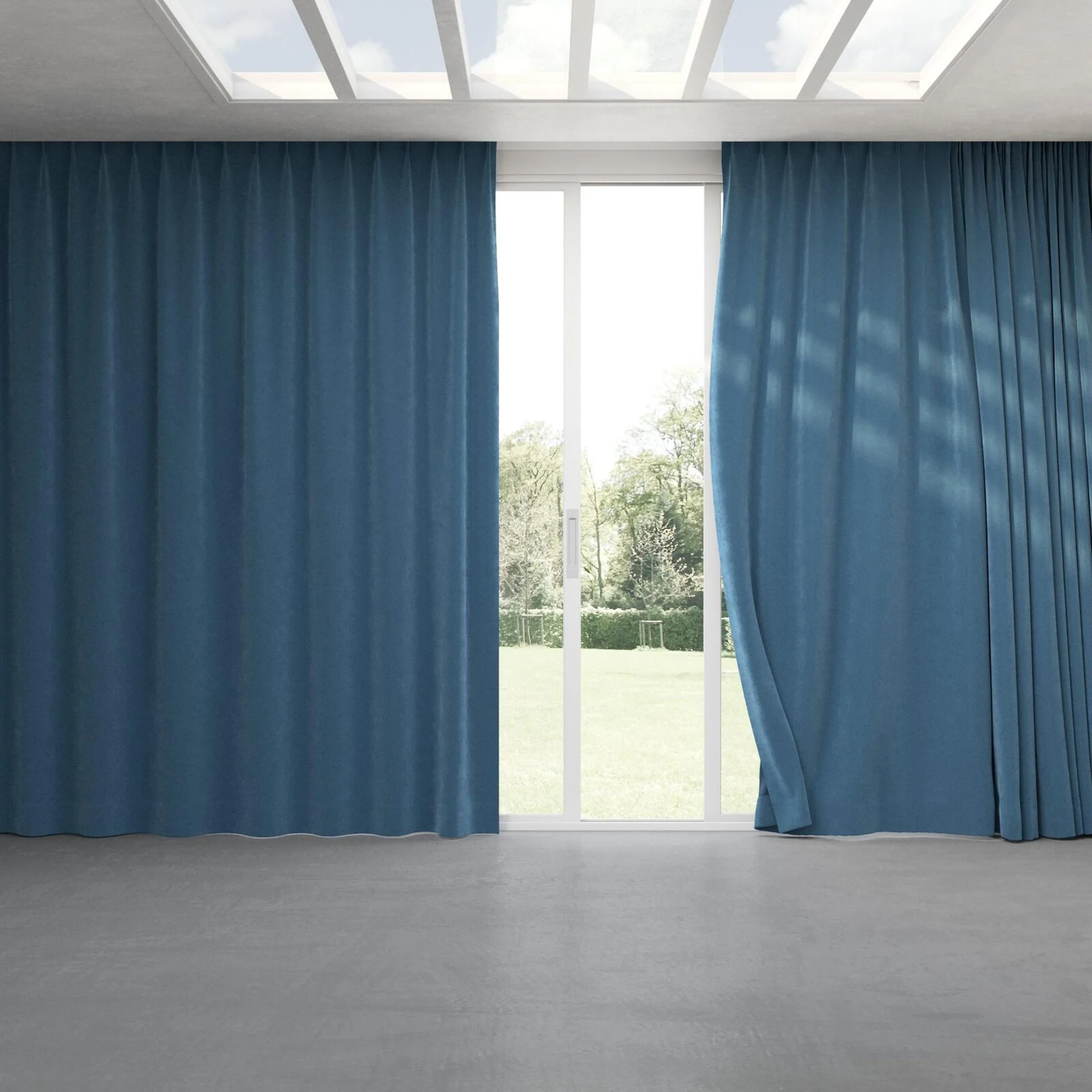 Full view of Lux Velvet Azure 8817, pinch pleat
