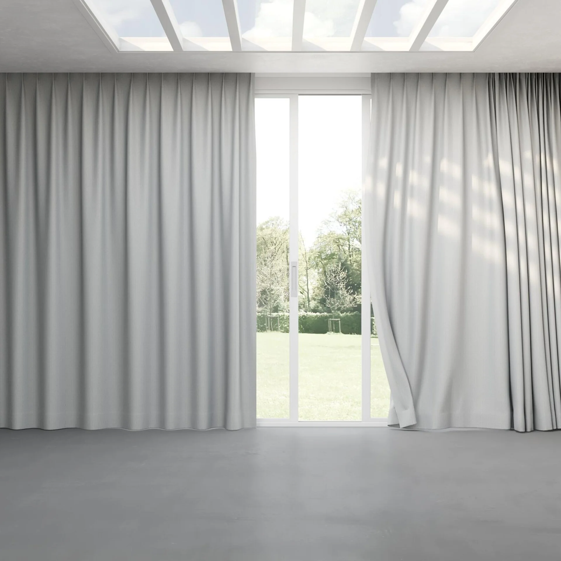 Full view of Trailblazer Silver, pinch pleat