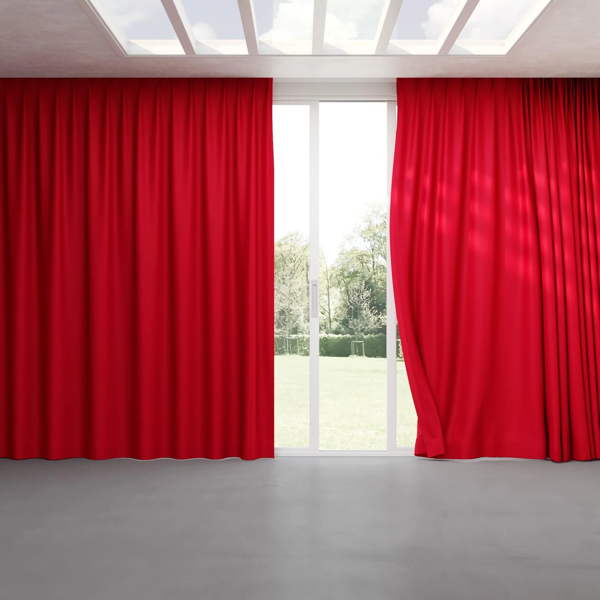 Full view of Woolly/Woolen Cardinal, pinch pleat