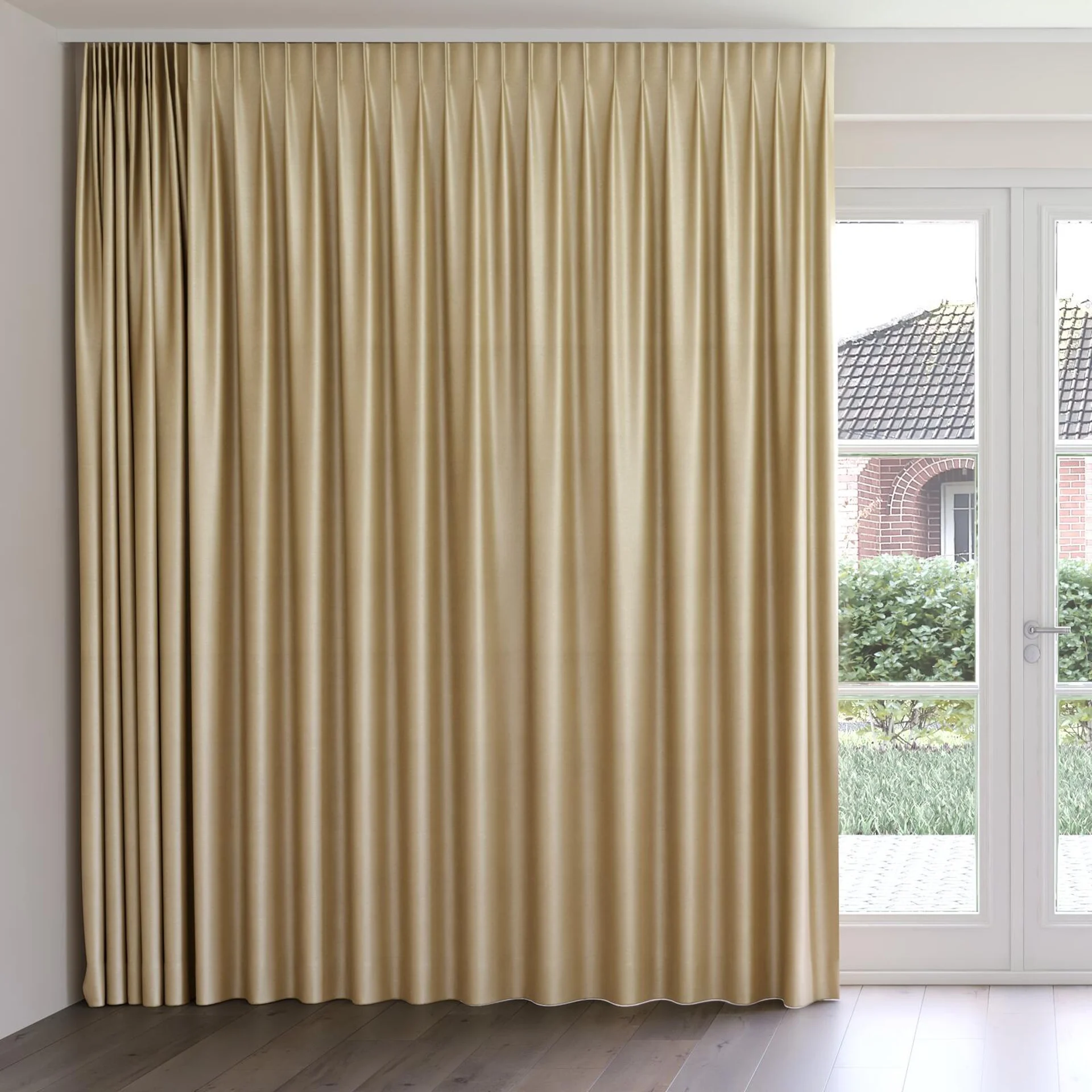 Front view of Mont Blanc Walnut, on curtain rail