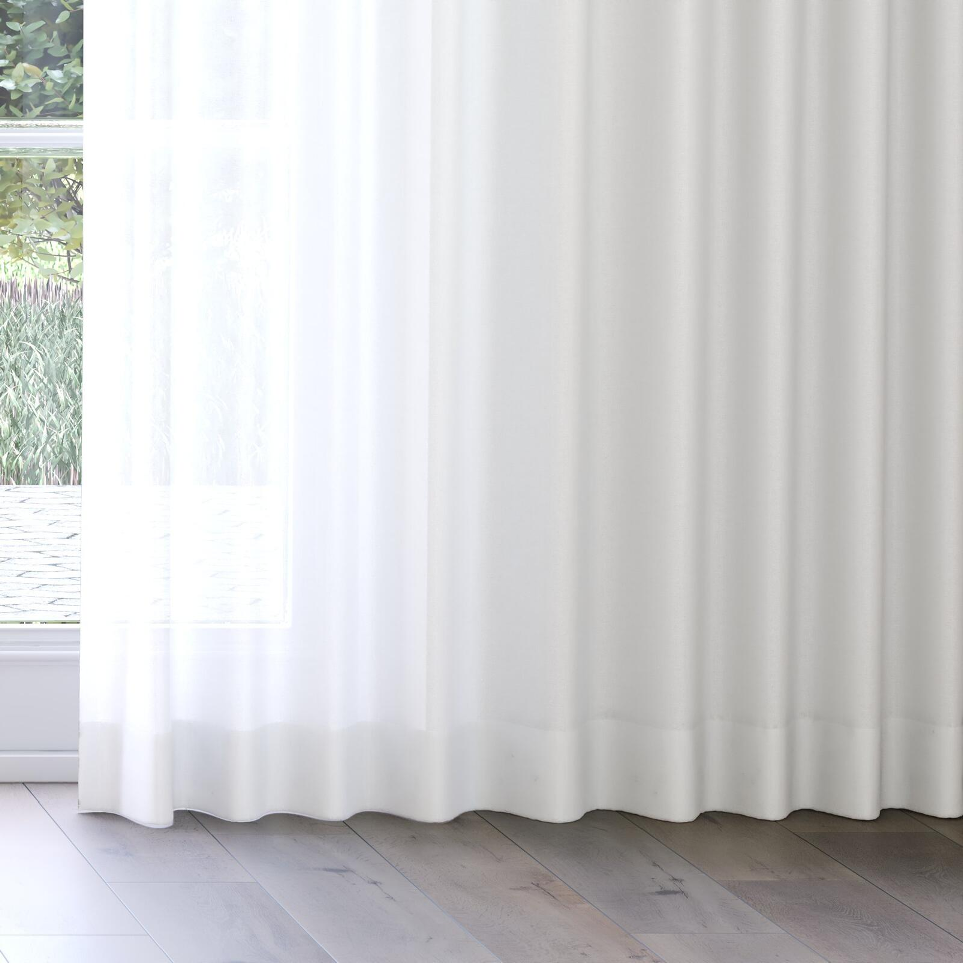 Bottom view of Sunlight Linen, on curtain rail