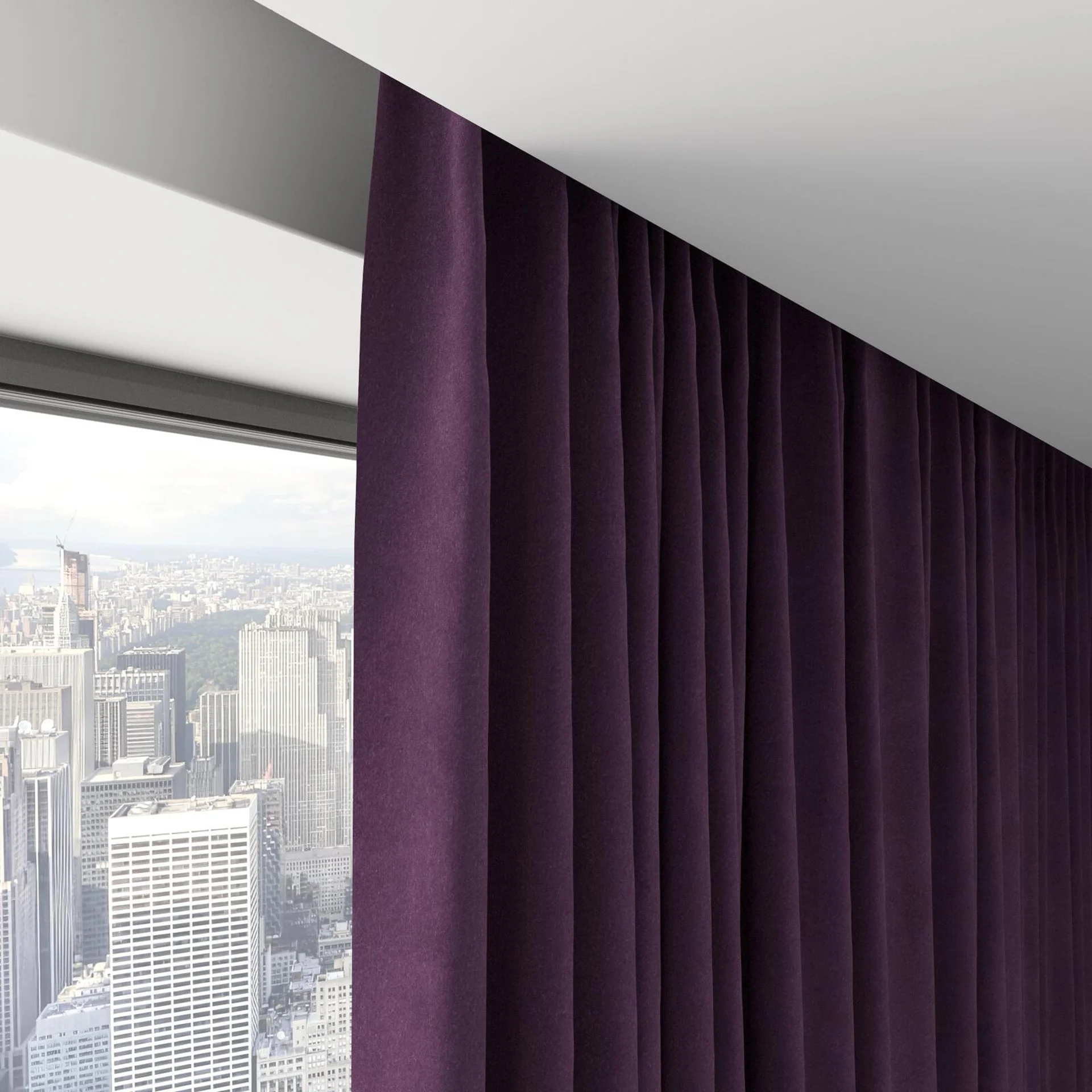 Top view of Lux Velvet Aubergine 8612, on hidden rail