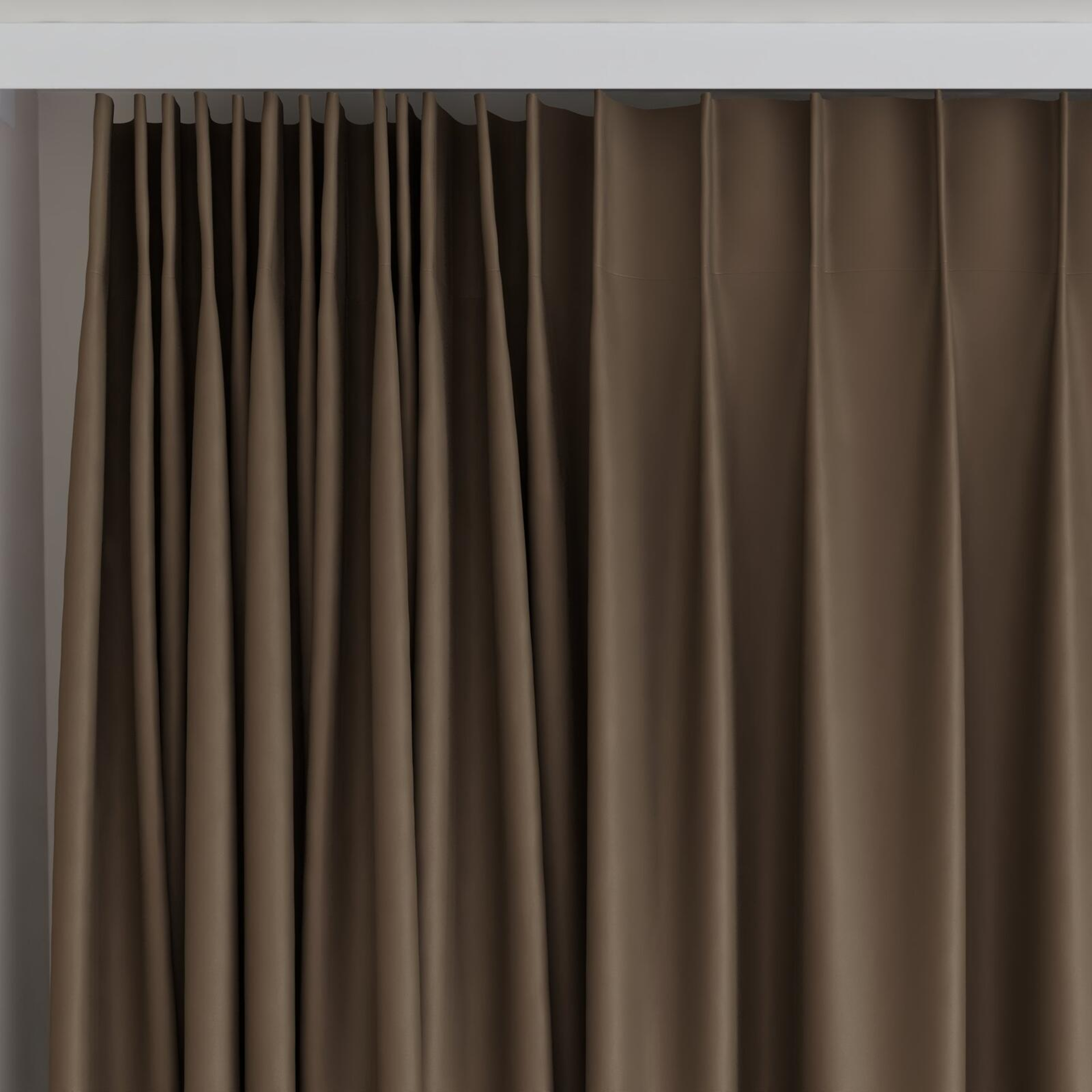 Top view of Ultra Dim Truffle, on curtain rail