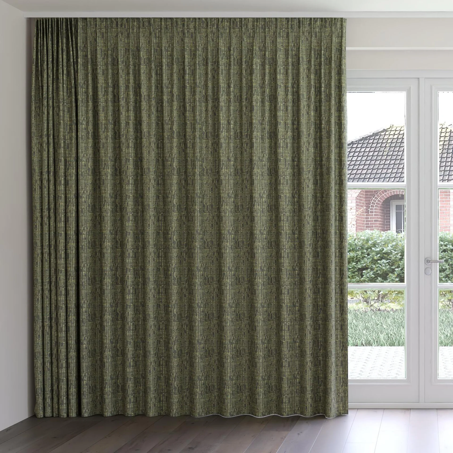 Front view of Unicode Pesto, on curtain rail