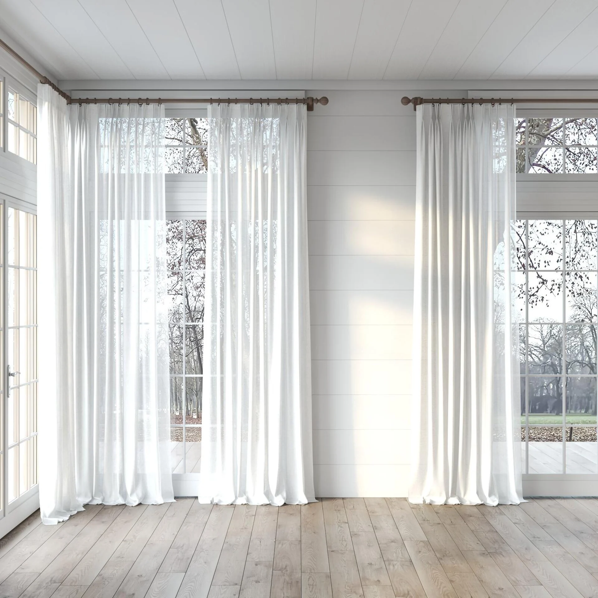 Full view of Fabiola Champagne, puddled, on curtain rod