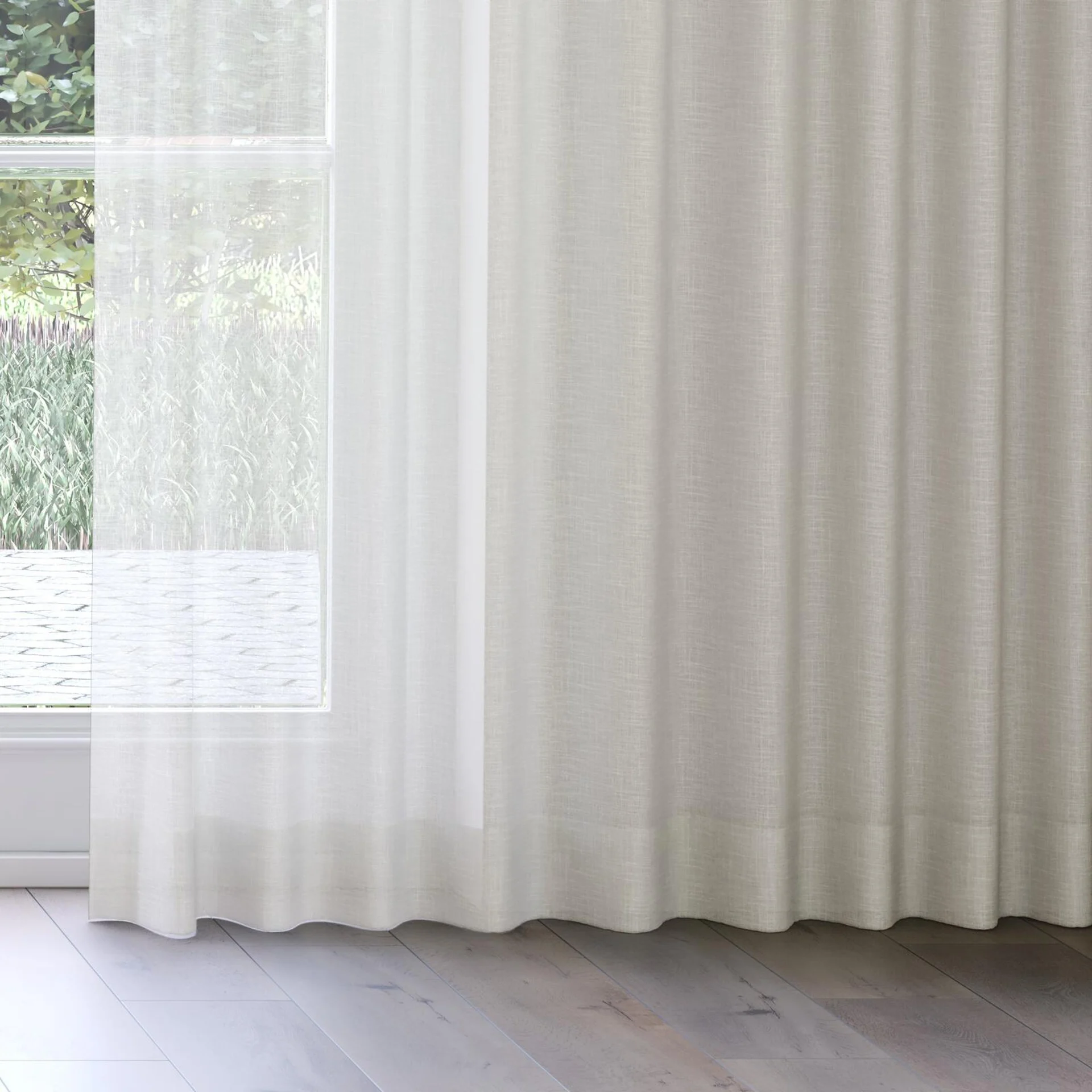 Bottom view of Uno Almond, on curtain rail