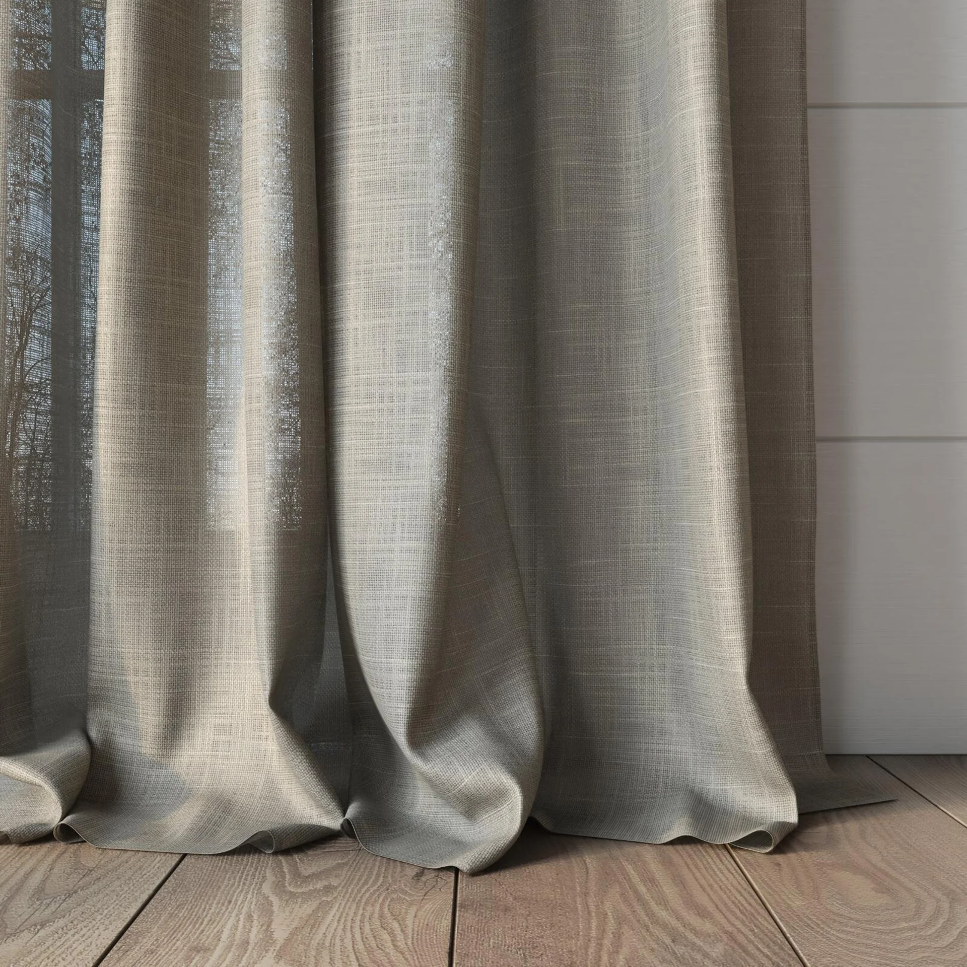 Bottom view of Charanga Dune, puddled, on curtain rod