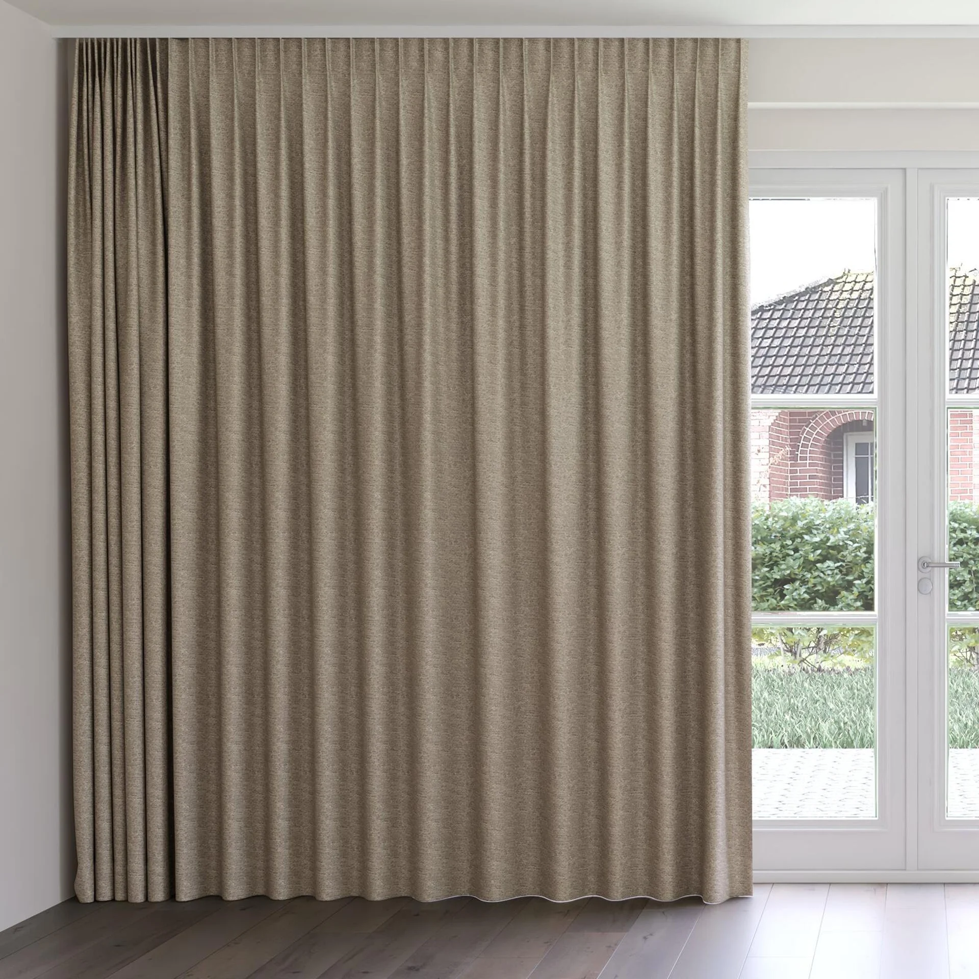 Front view of Ecliptic Oyster, on curtain rail