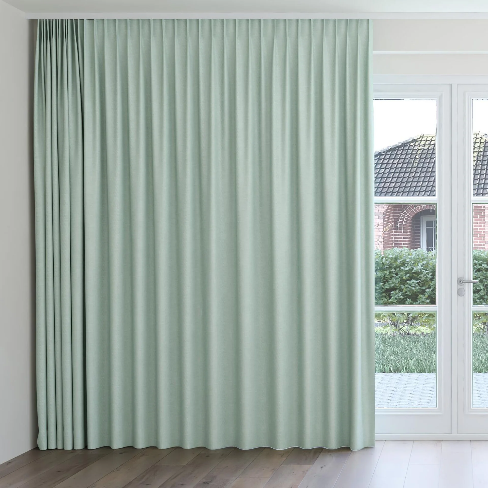 Front view of Casual Oasis, on curtain rail