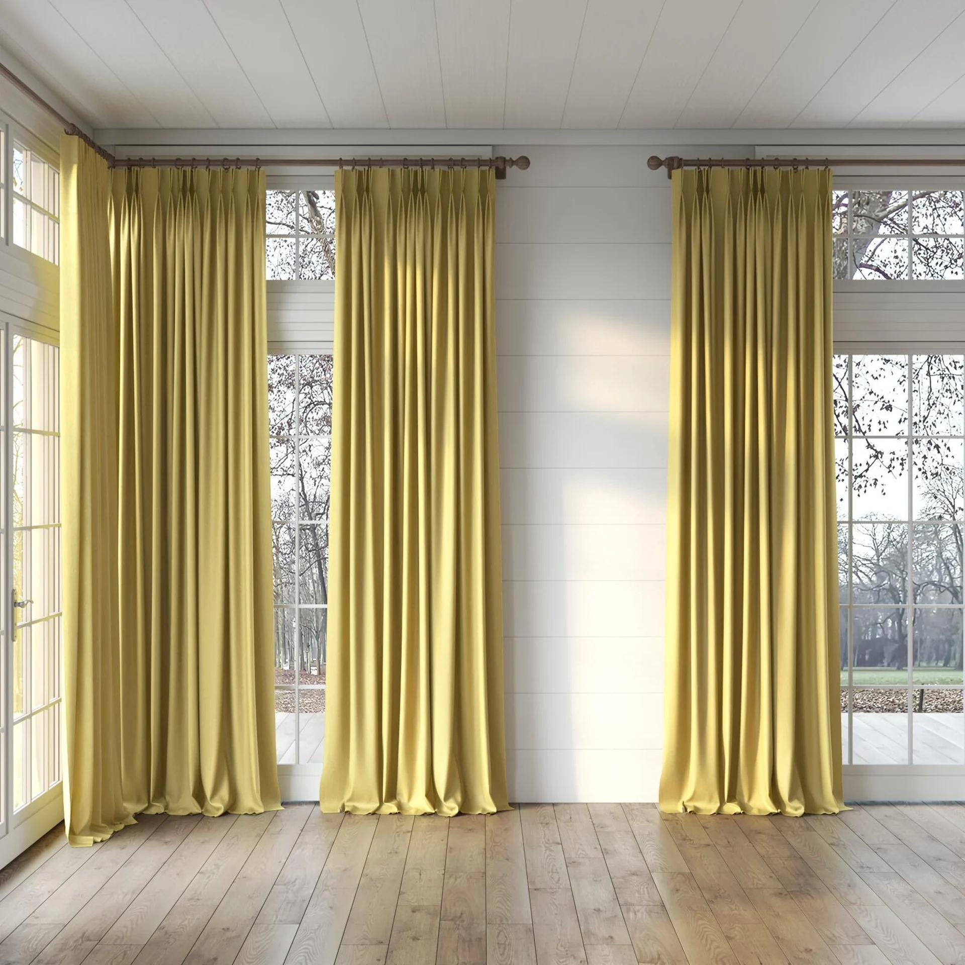 Full view of Excel Mimosa, puddled, on curtain rod